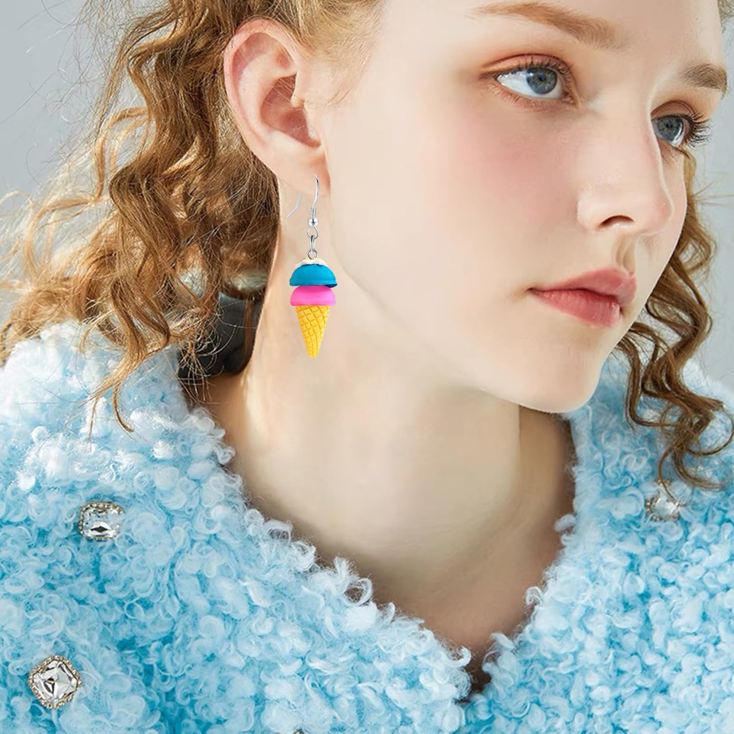 Sweet Cute Double Ball Ice Cream Cone Alloy Soft Clay Dangle Drop Earrings Simulated Cartoon Colored Ice Cream Dangle Drop Earrings for Women Jewelry Gifts - Image 4