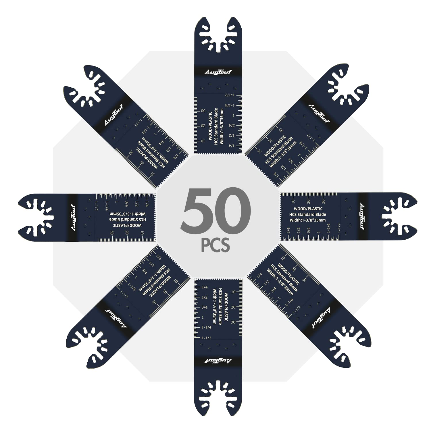 Oscillating Saw Blades 50PCS, Multitool Blades for Wood, Plastic, Universal High Carbon Steel Multi Tool Blades with Quick Release Design