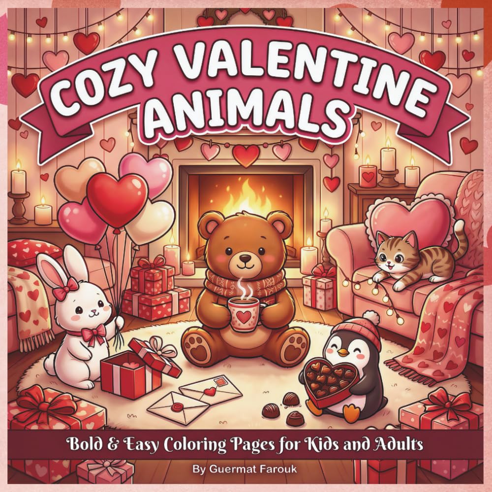 Cozy Valentine Animals: Bold & Easy Coloring Pages for Kids and Adults