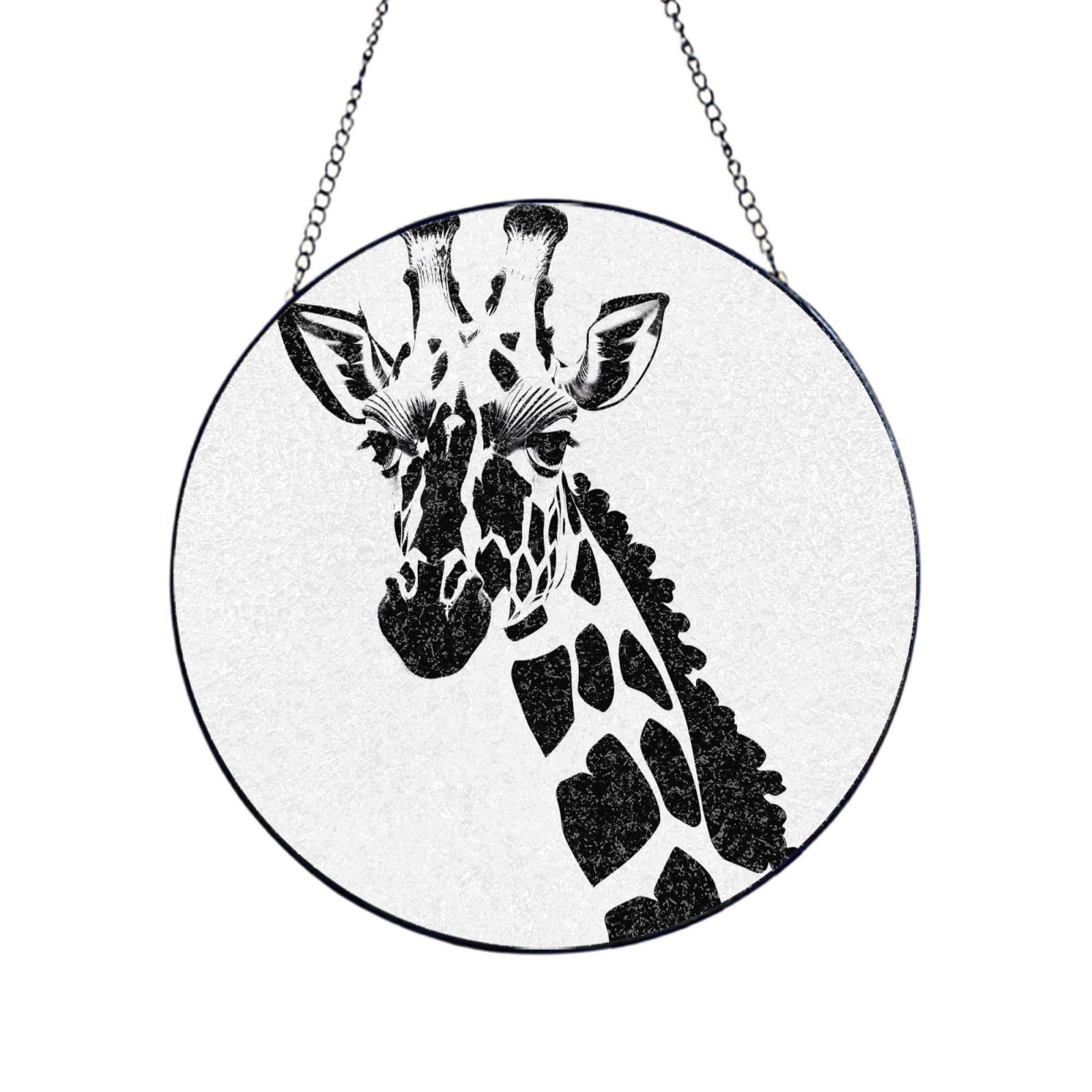 Poezjzw Stained Glass Window Hanging - Black And White Giraffe Sun Catcher For Door Garden Home Decor Christmas Mother'S Day Birthday Gifts 4in（10cm）