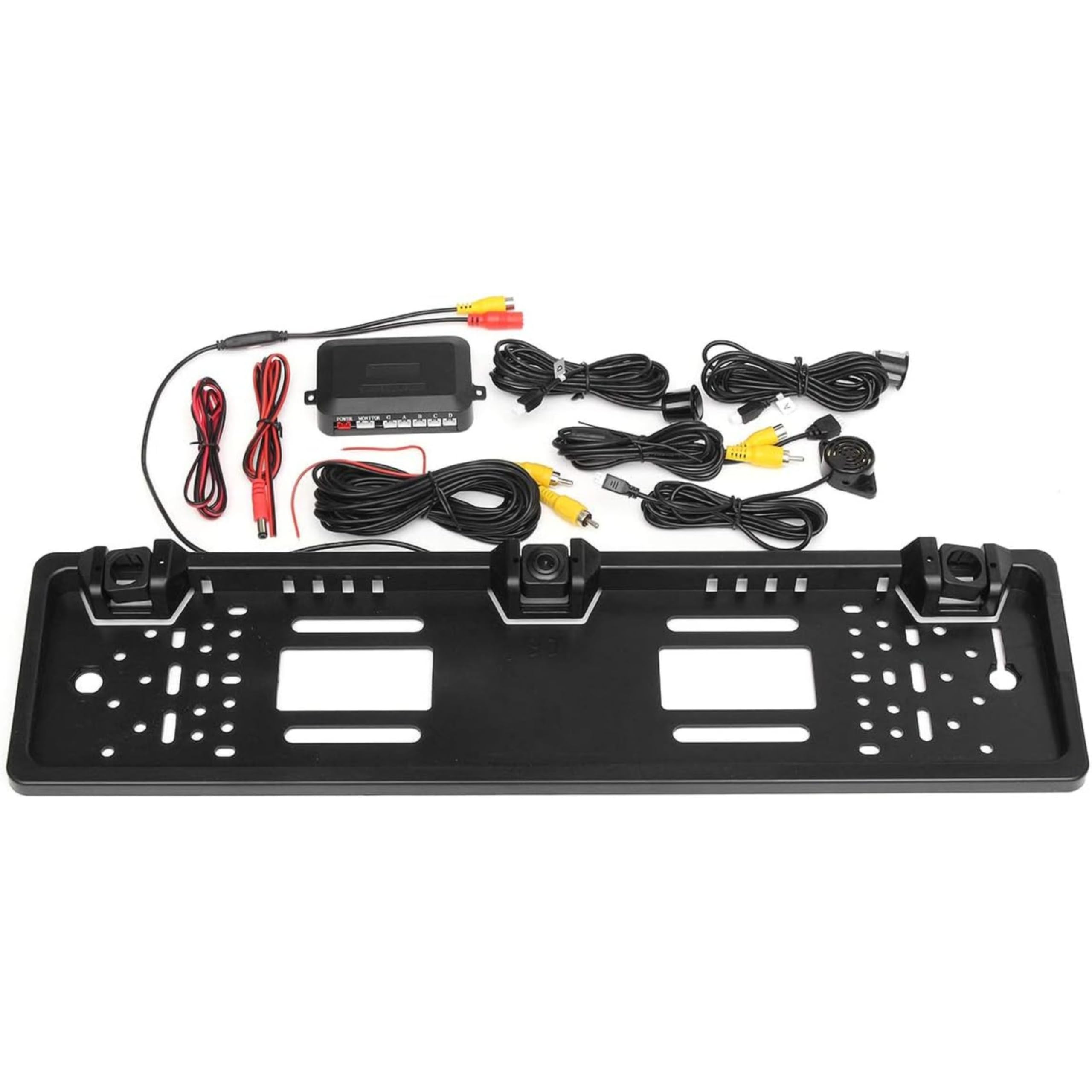 Yasta Portatarga Auto con Sensori di Parcheggio e Telecamera Posteriore Kit Retrocamera e 2 Sensori Universale per Auto, Camper, Camion Assistenza Retromarcia