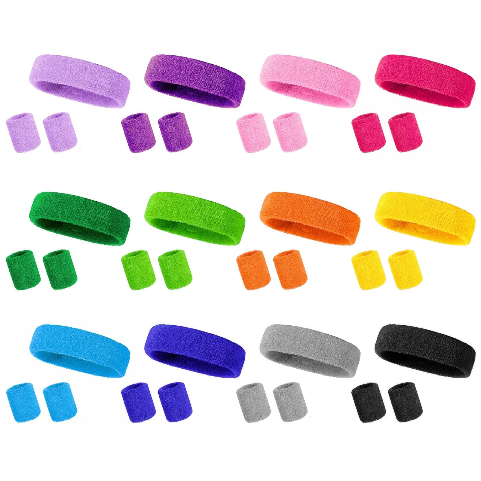 Set di 24 fasce per il sudore e fasce per capelli da donna, in poliestere, ad asciugatura rapida, vestibilità elastica in 12 colori alla moda per fitness e sport
