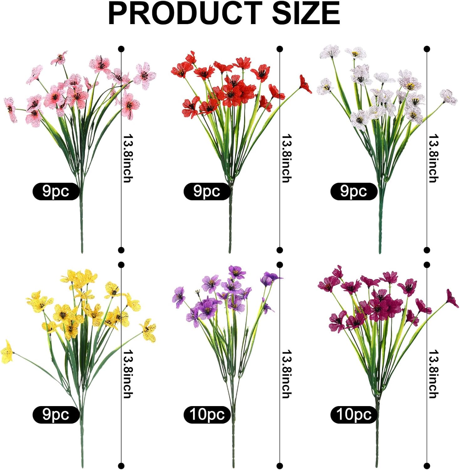 Zeyune 56 Bundles Artificial Flowers for Outdoor Decoration Plastic No Fade UV Resistant Fake Flower Faux Plants for Wedding Spring Patio Garden Porch Box Decor(6 Mixed Colors,Bright)