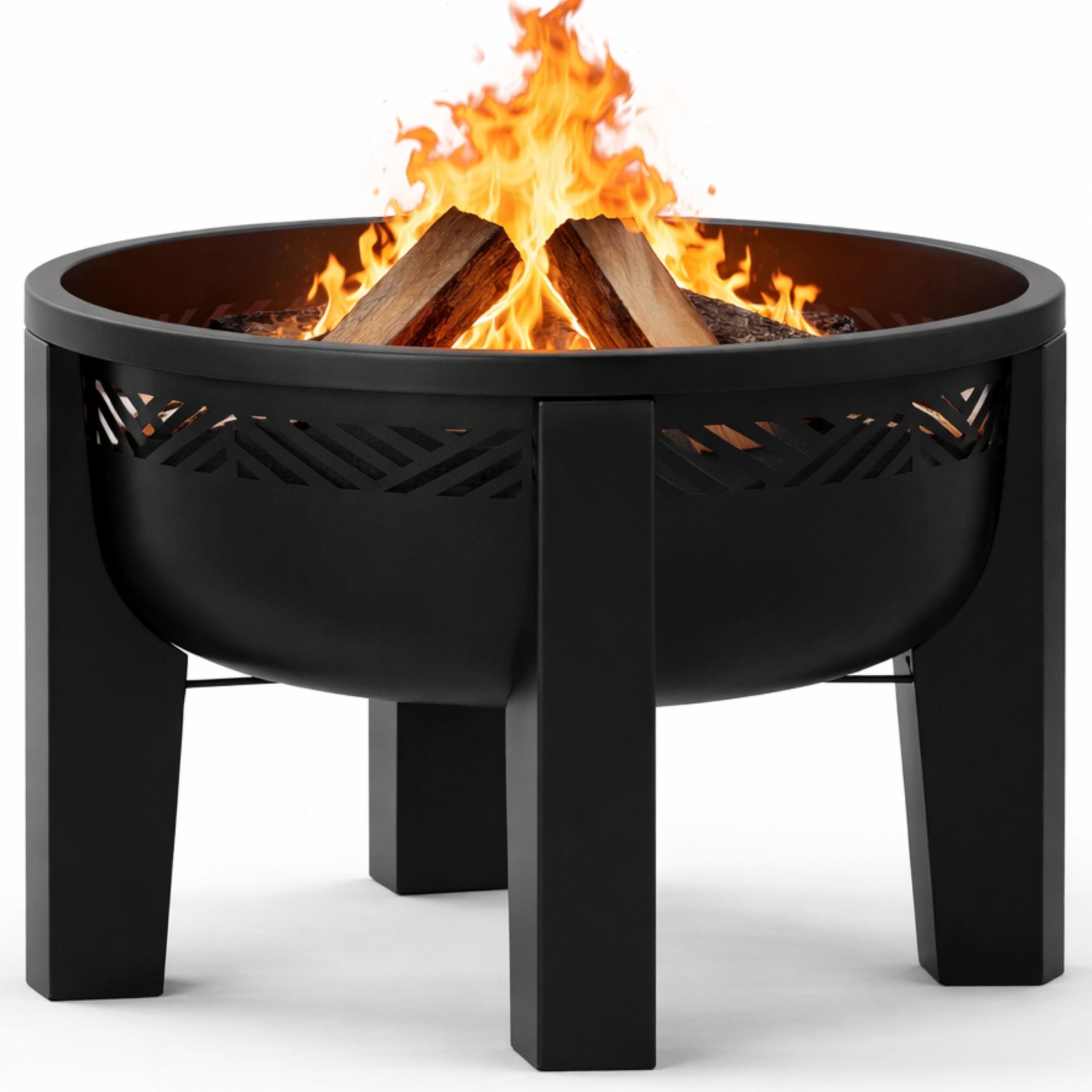 Fire Chief Wood Burning Fire Pit with Tabletop Lid – Modern Outdoor Metal Fire Pit for Patio & Backyard – Premium Heavy Duty Fire Pit Bowl with