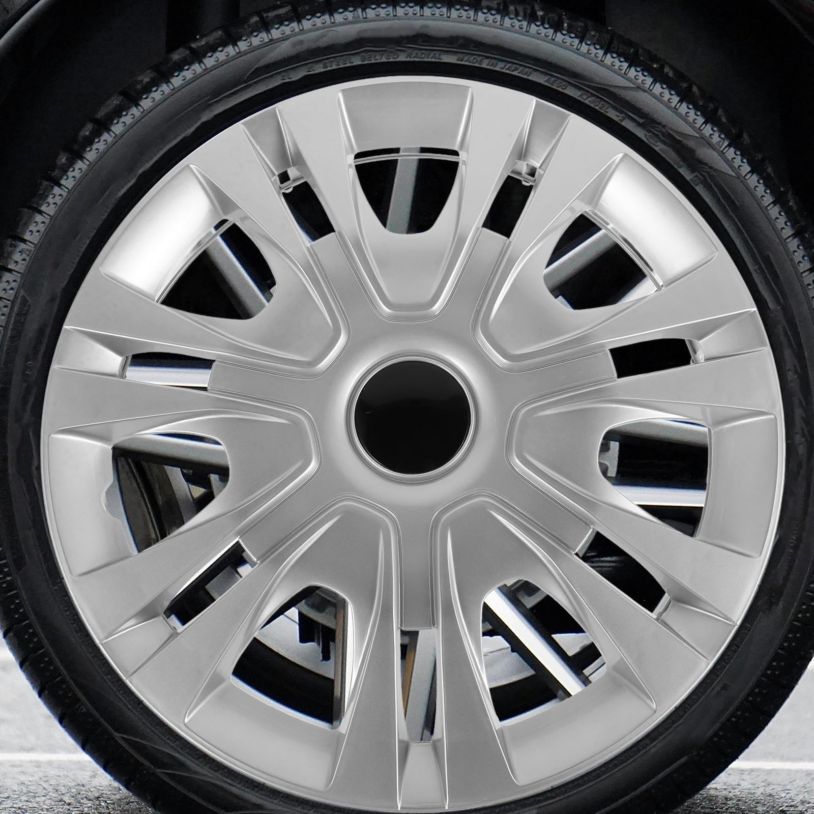 Coprimozzi Centrali 14 Pollici, Set 4 Pezzi, Plastico, Argento | Copertura per Ruote Auto, Stile Unico e Compatibilità Ampia, Design Decorativo Resistenza ai Danni