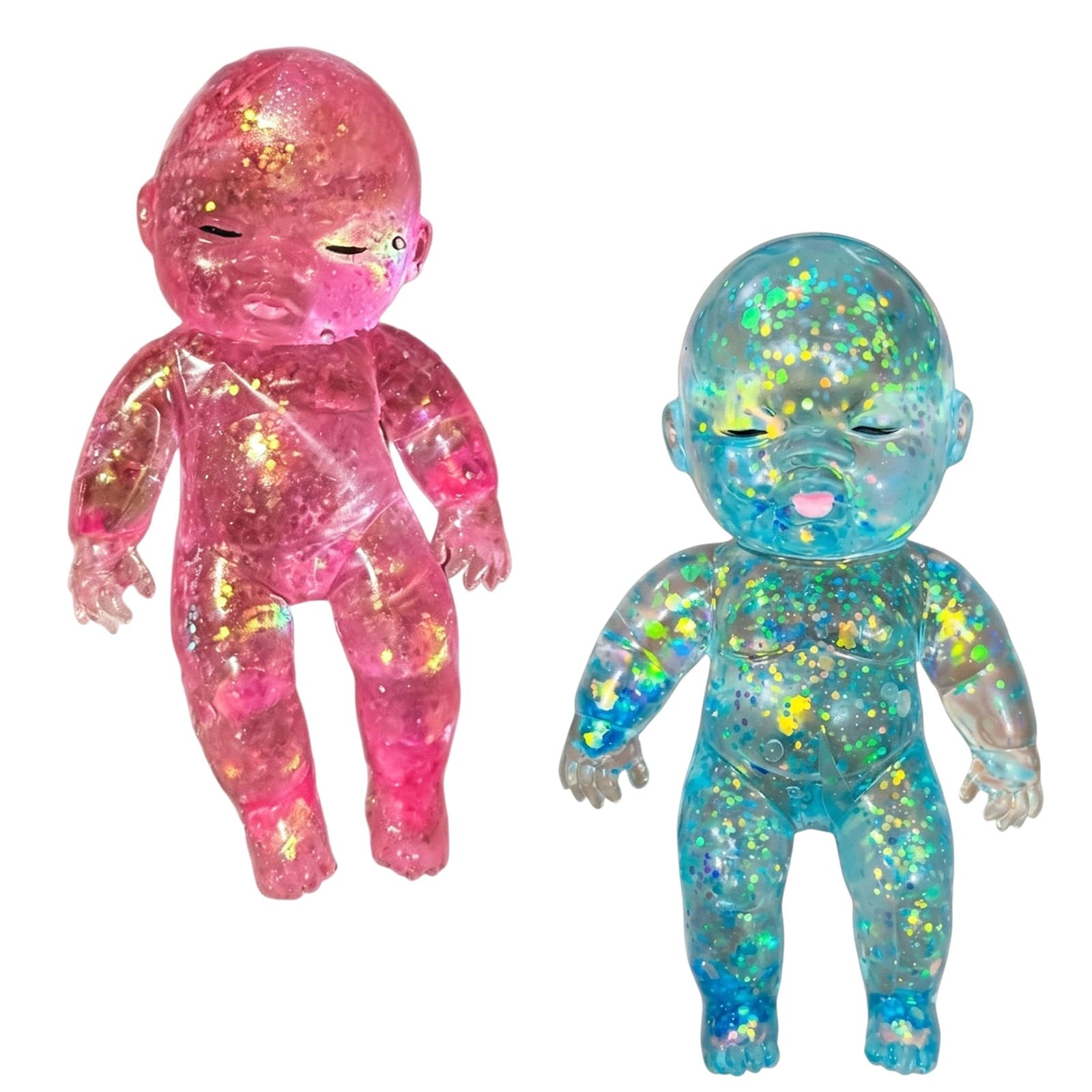 PRVCFZ 2 PCS Squishy Baby, Baby Squishy, Two Pink & Blue Glitzy Figurine Squishies, Charming Decor for Home or Office, For Squishy Lovers and Those Who Adore Colorful Decor, Pink & Blue