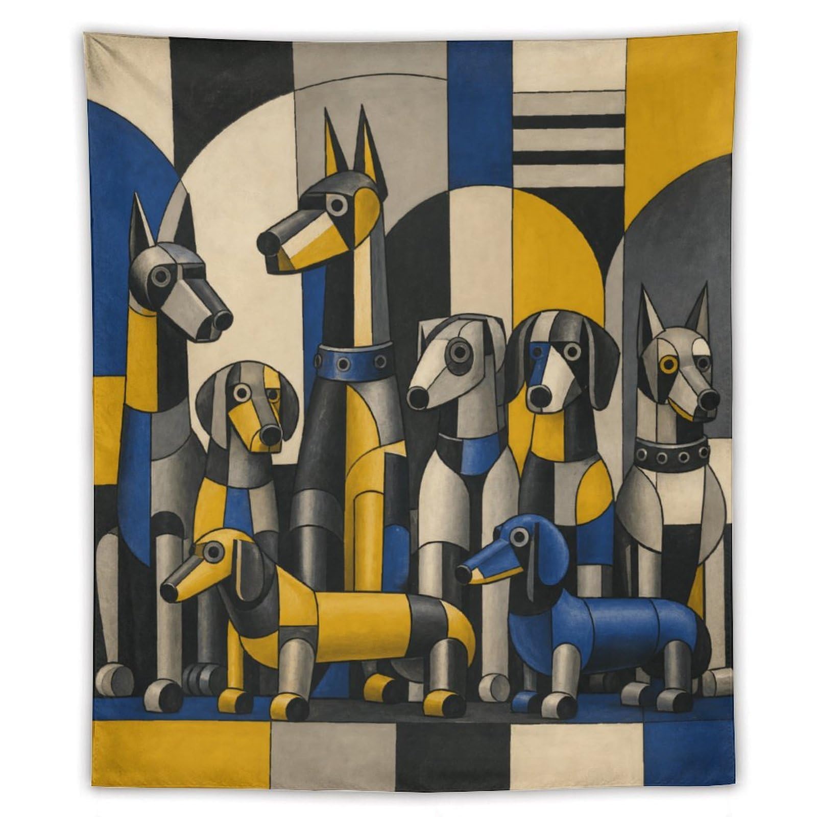 W7C8U2X3 Geometric Dog Pack Wall Tapestry, Geometric Art, Room Divider