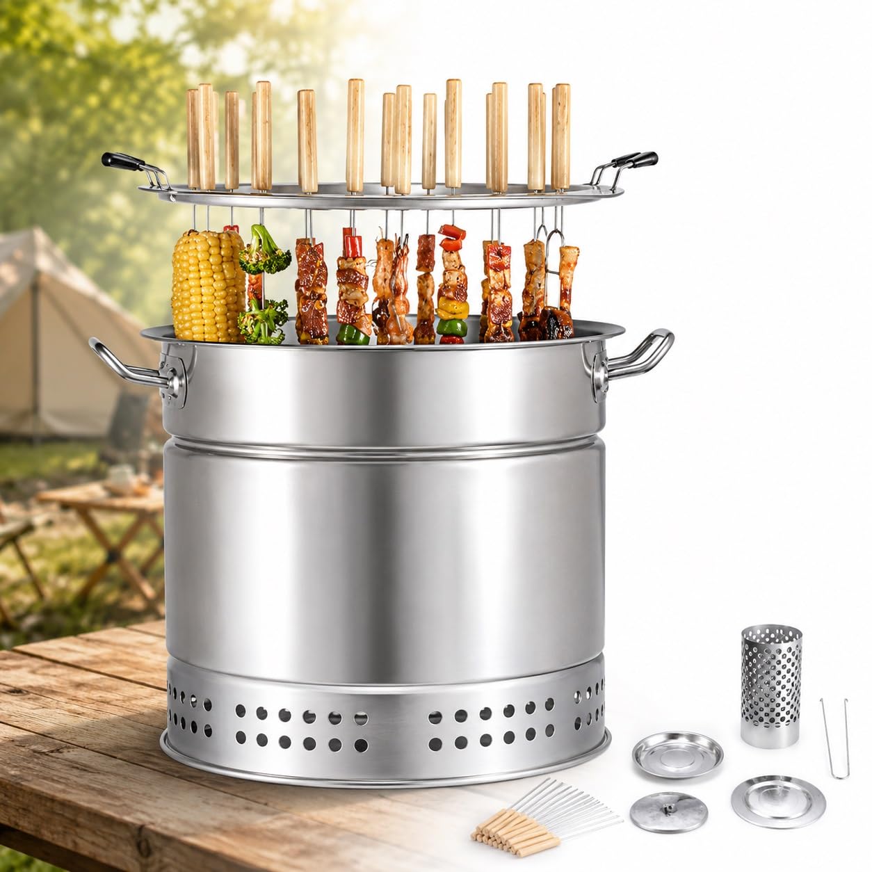 Beczka BBQ Grill Węglowy Wiszący Piec Bezdymny Ze Stali Nierdzewnej