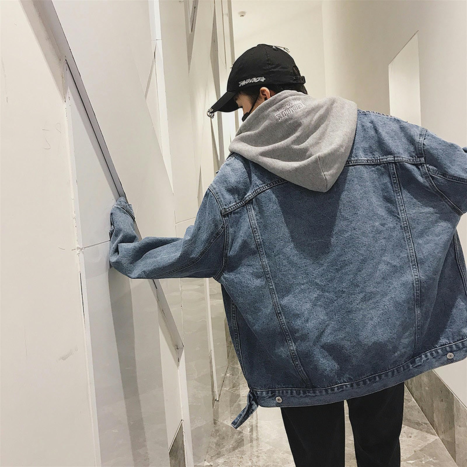 AYAZER Giacca in denim con cappuccio stile Hong Kong da uomo ampia giacca Harajuku versatile in stile coreano