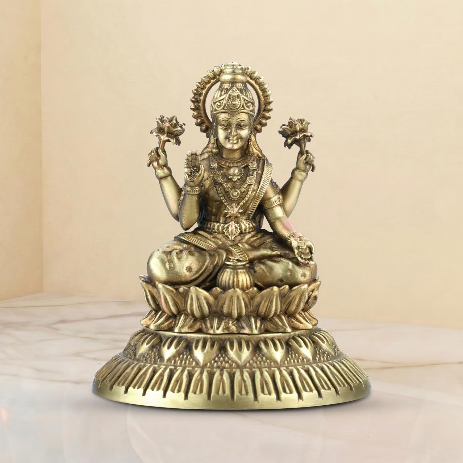 2.3 Inch Brass Ultra Fine Laxmi (Lakshmi) Brass Idol (Statue, Murti) for Table, Home & Office Decor, Worship & Gift-image-24