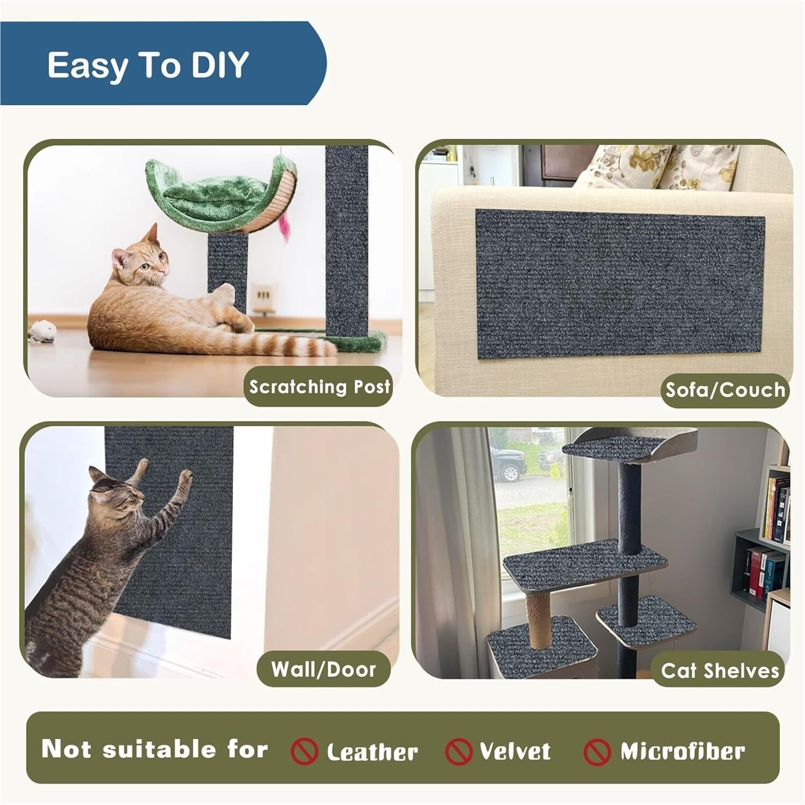 Protector Sofa Gatos Arañazo Alfombra for rascar Gatos con Poste Recortable Autoadhesivo, Protector de Muebles for(Khaki,30x30cm (5PCS))
