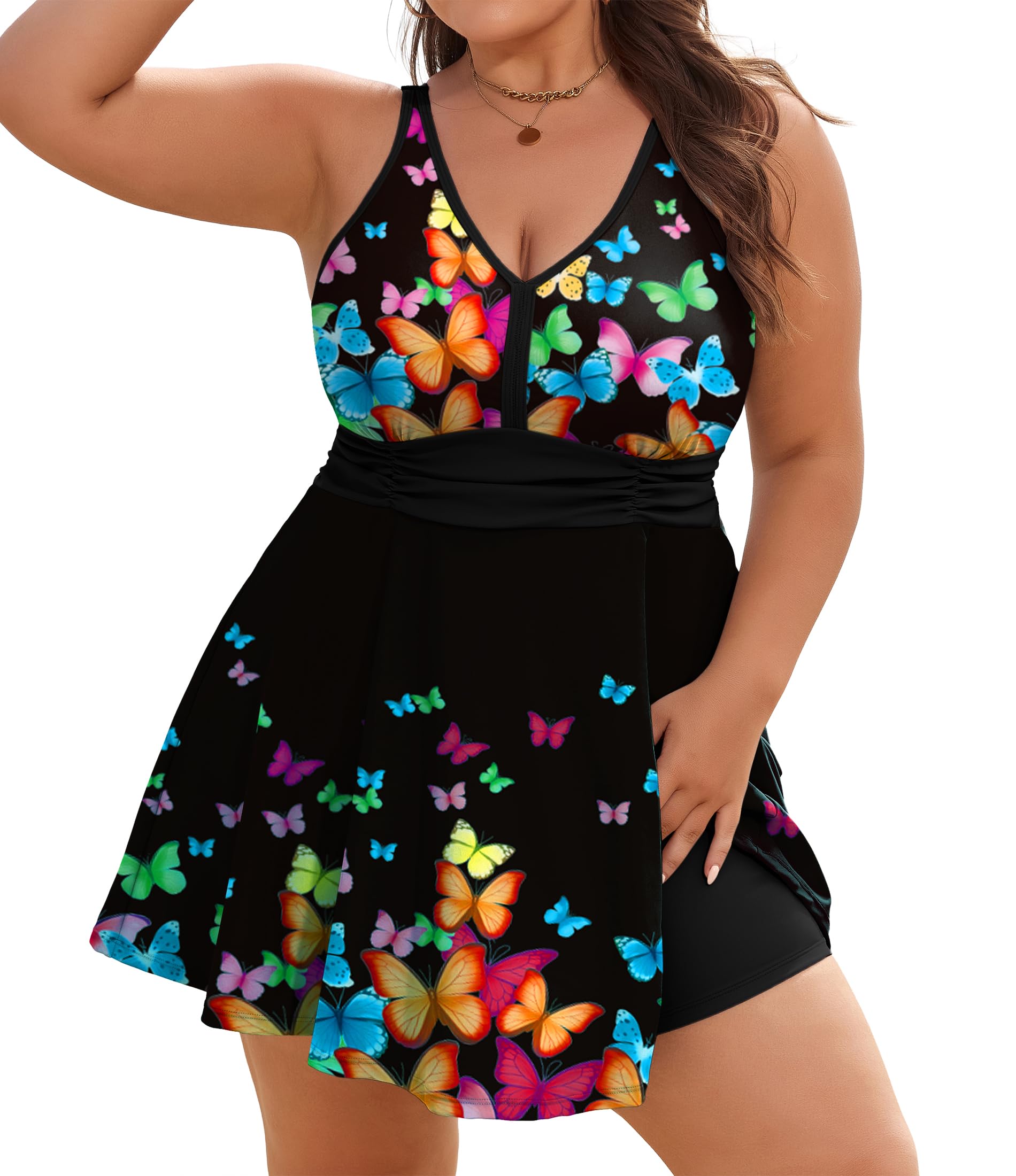 Women's Plus Size Tankini Swimsuits Two Piece Tummy Control Bathing Suits Hide Belly Swim Dress with Boy Shorts
