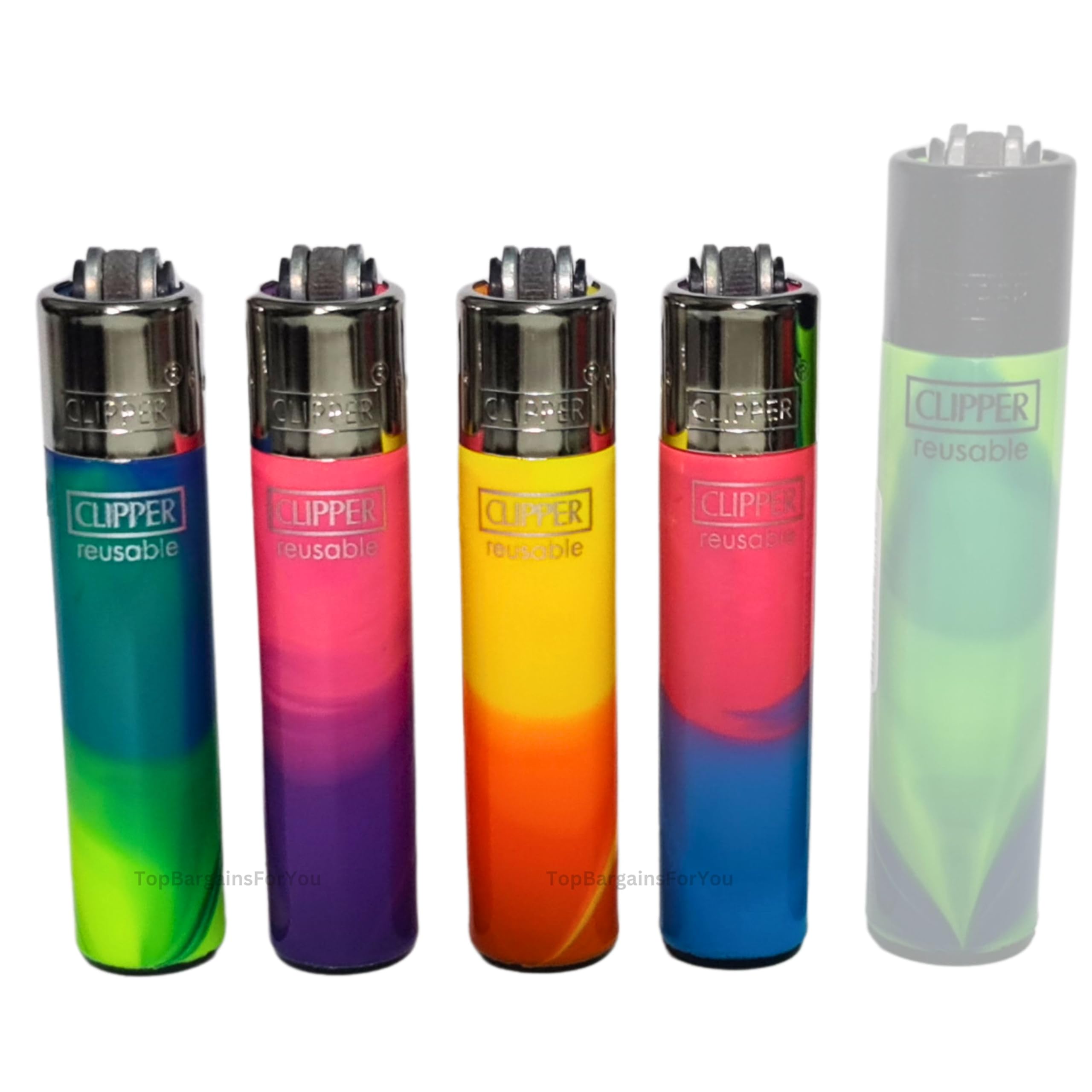 ZACTLY - 4 x Mini Clipper Lighters NEBULA Design Set Rare Refillable Gas Lighter, Replaceable Flint - Limited Edition