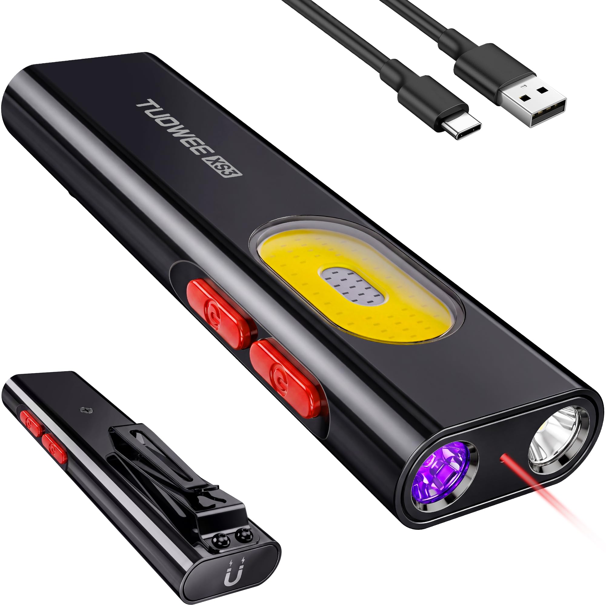 TUOWEE UV EDC Torch Rechargeable, 1000 Lumens LED Pocket Torch Light