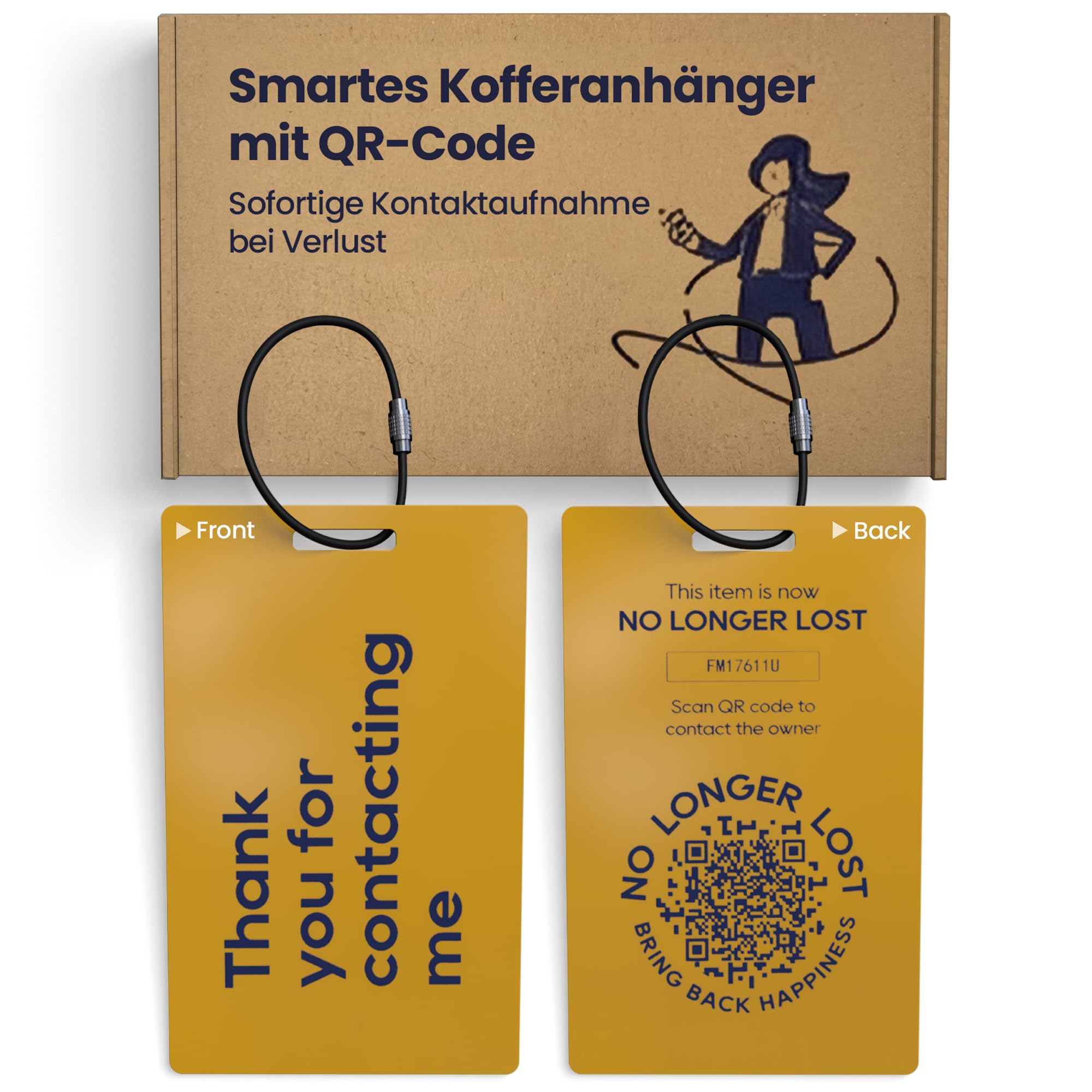 NoLongerLost Gepäckanhänger mit QR Code | Strapazierfähige E