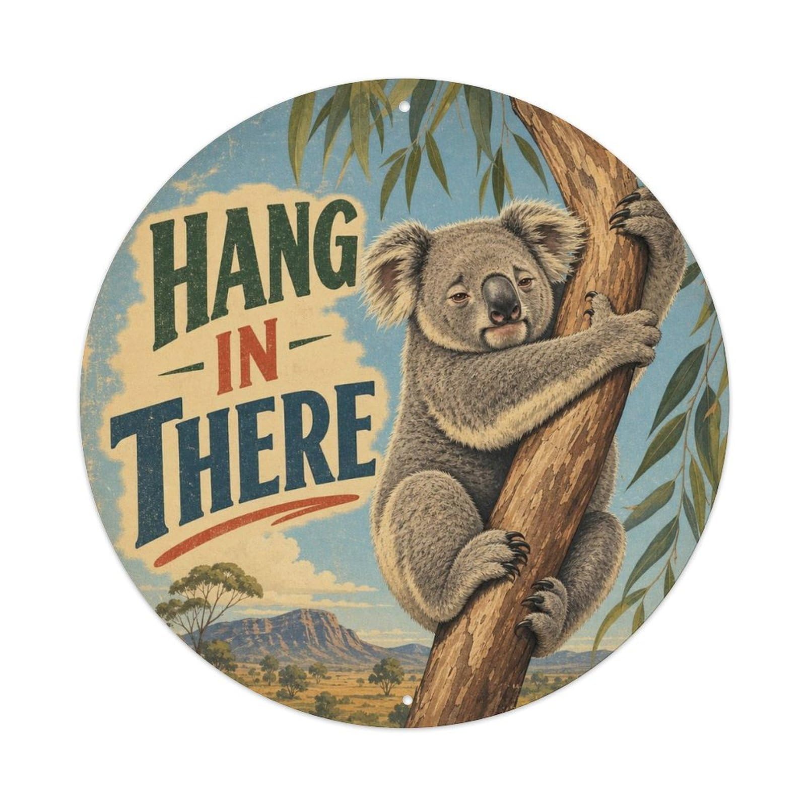 Okngb Style Koala Slow Humor Animal Comic Cartoon Playful Pop Metal Tin Sign Plaque Wall Decor For Cafe, Man Cave, Club Bar, Office, Home Garden Round Metal Poster 8X8inch