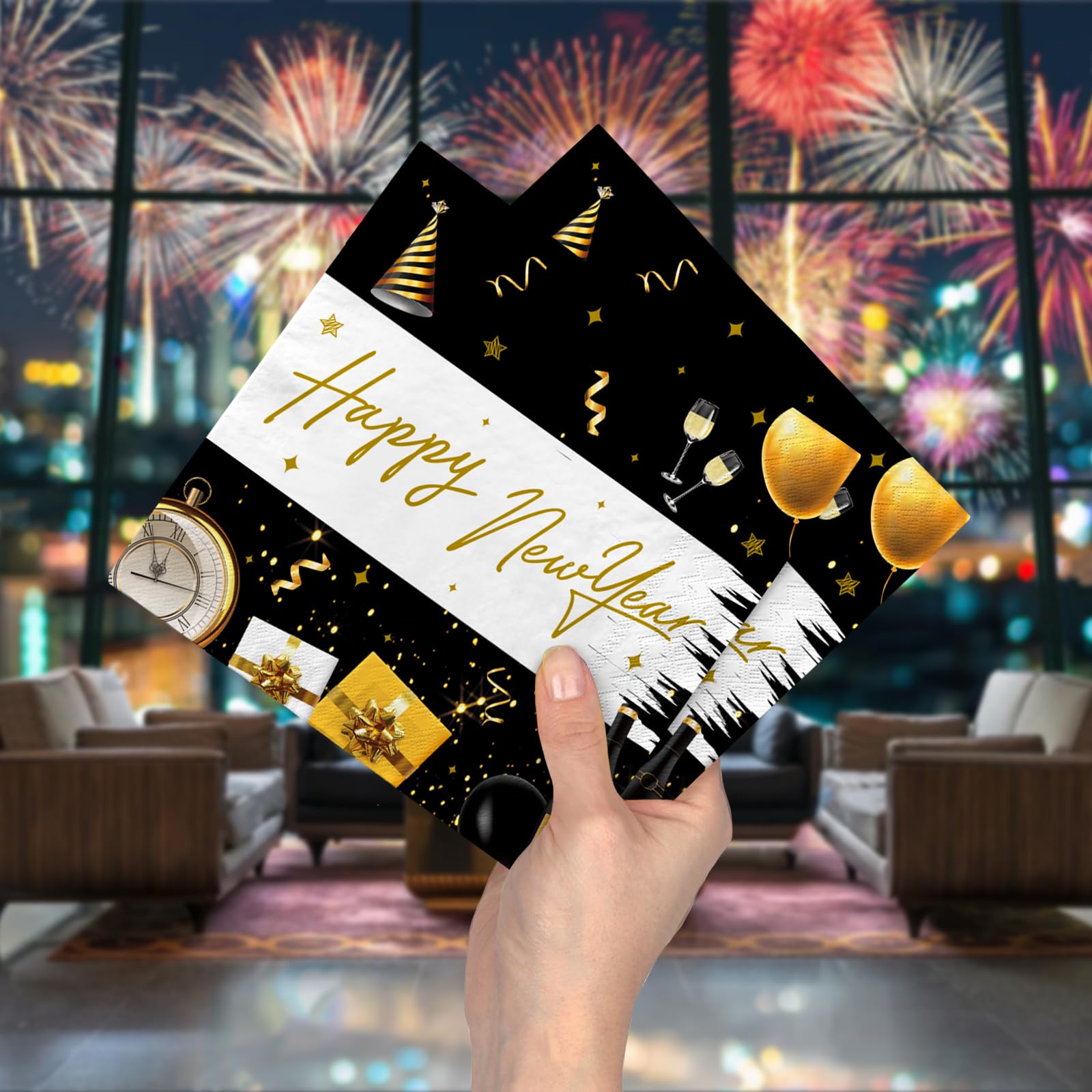 Kit de celebración de Año Nuevo 2024: suministros de fiesta para 50 invitados con platos y servilletas desechables decorativos, perfecto para celebrar el Año Nuevo