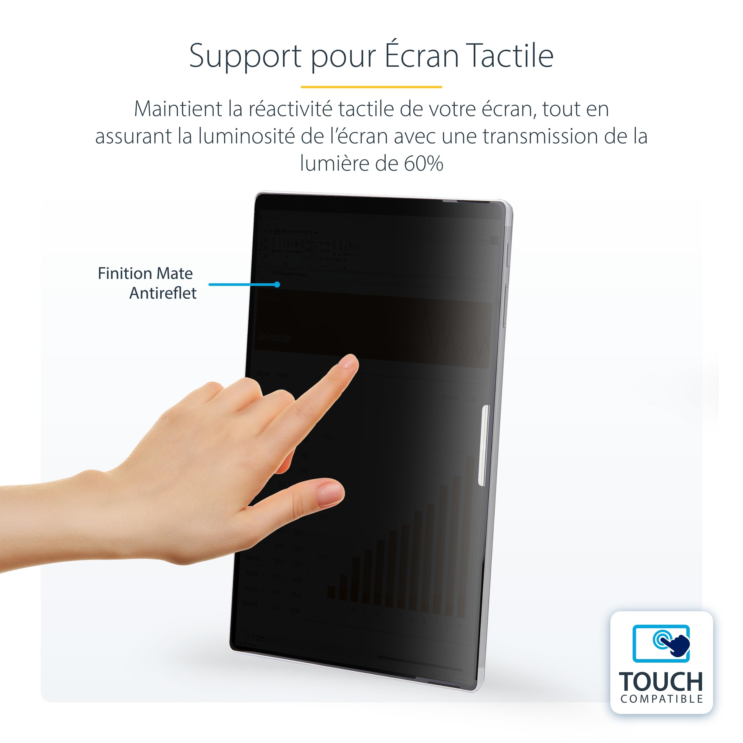 StarTech Filtre Confidentialité Surface Pro 8/9/X/11 13", 4 Sens | Portrait/Paysage, Antireflet, Angle +/-30 degrés, Réduction 51% lumière bleue