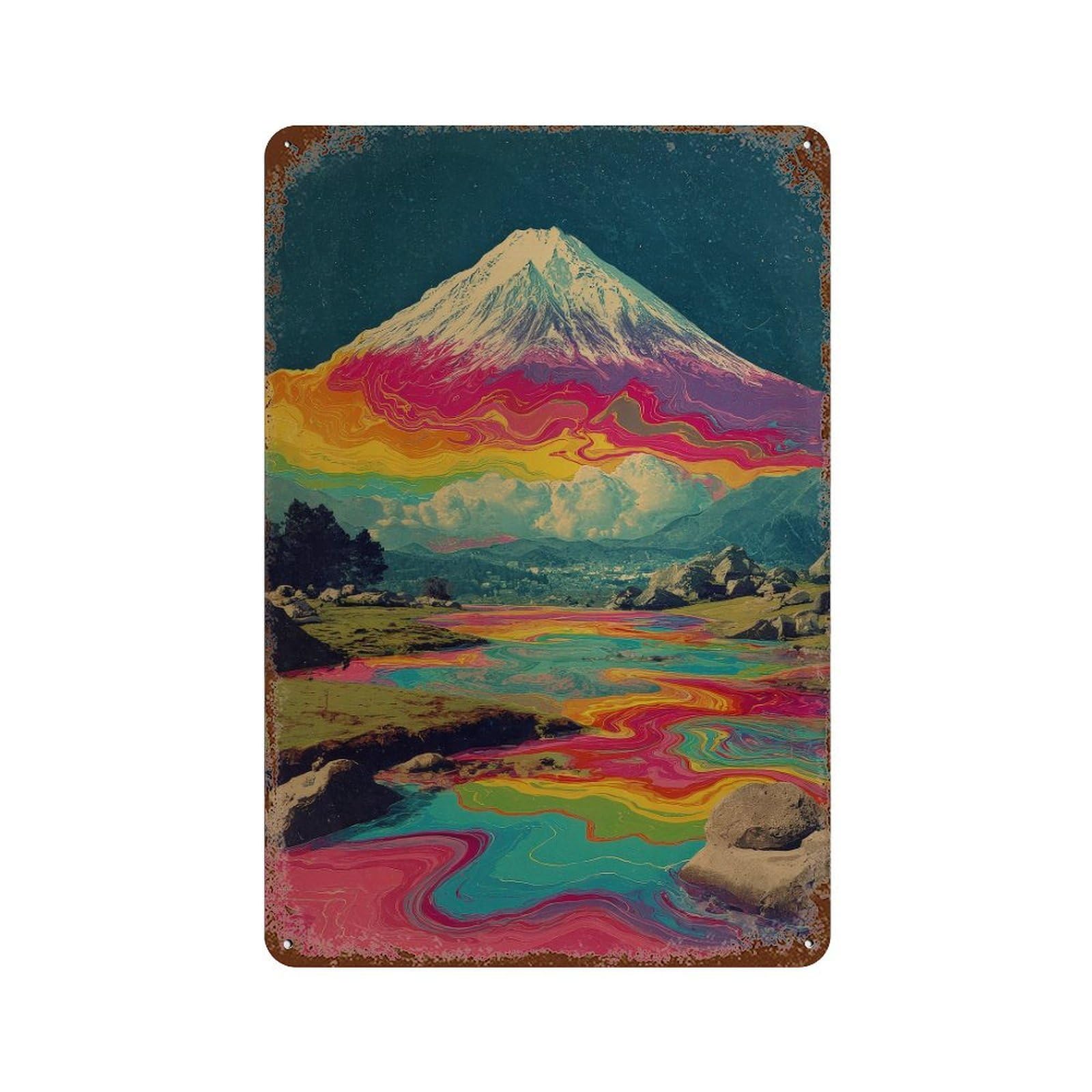 xiaoxiaoshen Mountain Landscape. Psychedelic Wall Decor Art Metal Tin Poster Modern Home Decor Art Home Bar Shop Decorations Vintage Sign 30x20cm