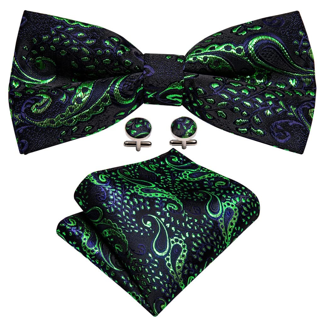 Corbata Pajarita verde Pajarita navideña Nudo de mariposa Pajaritas para hombre Pajarita preatada Conjunto de corbata de cachemira Gemelos