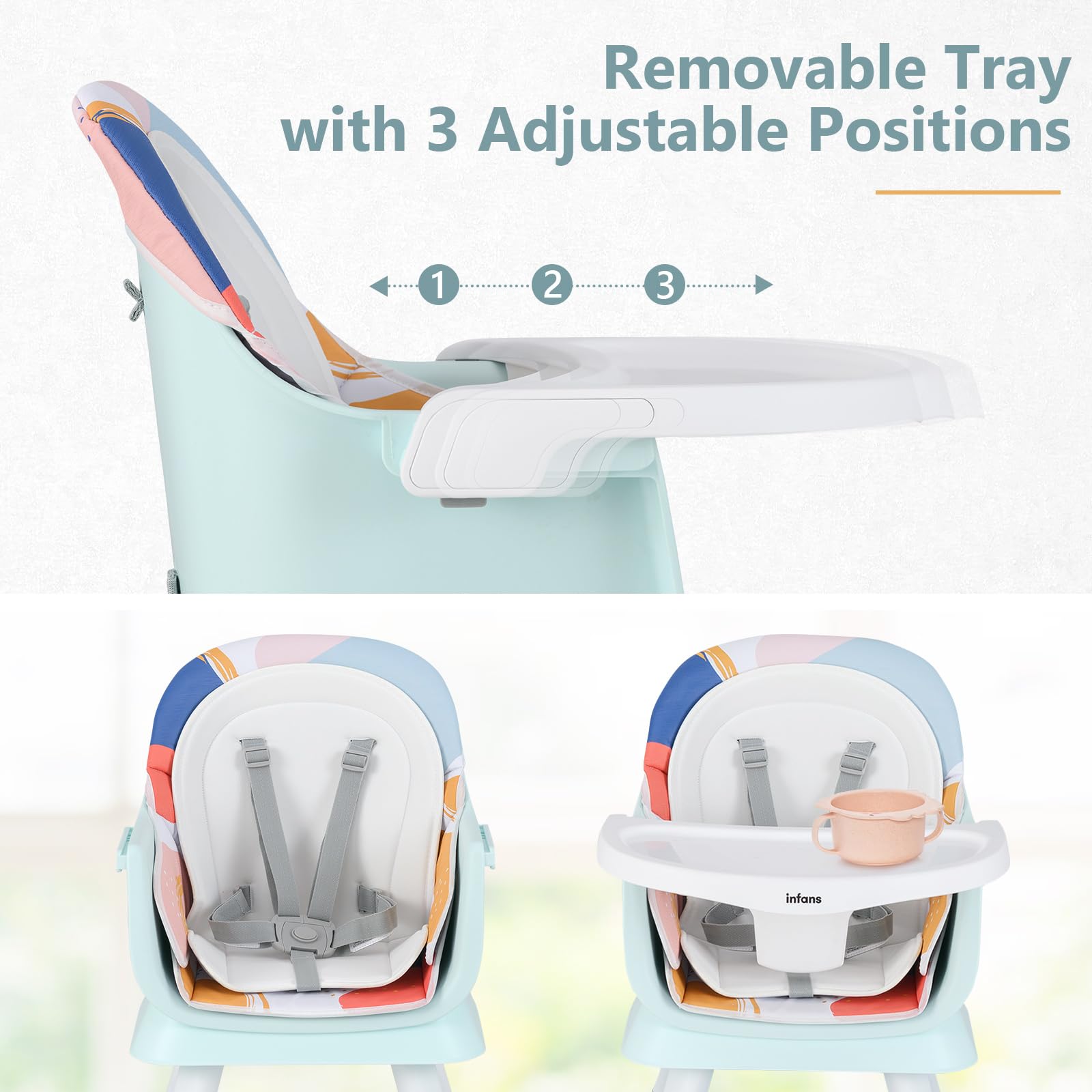 INFANS 8 in 1 Baby High Chair, Convertible Highchair for Babies and Toddlers, Infant Dining Booster Seat, Building Block Table, Kids Stool Table Chair Set with Removable Tray (8 in 1, Baby Blue)