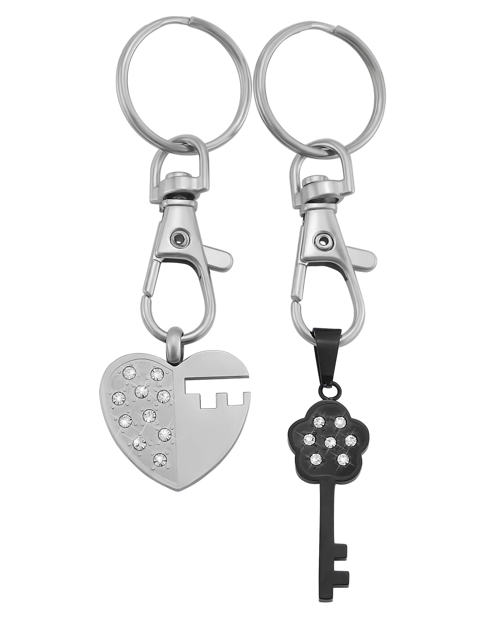 Schlüsselanhänger personalisiert 2 Stück Herz und Schlüssel | Schlüsselanhänger mit Gravur Set Edelstahl Silber schwarz | personalisierte Schlüsselanhänger für Paare Freund Freundin Partner
