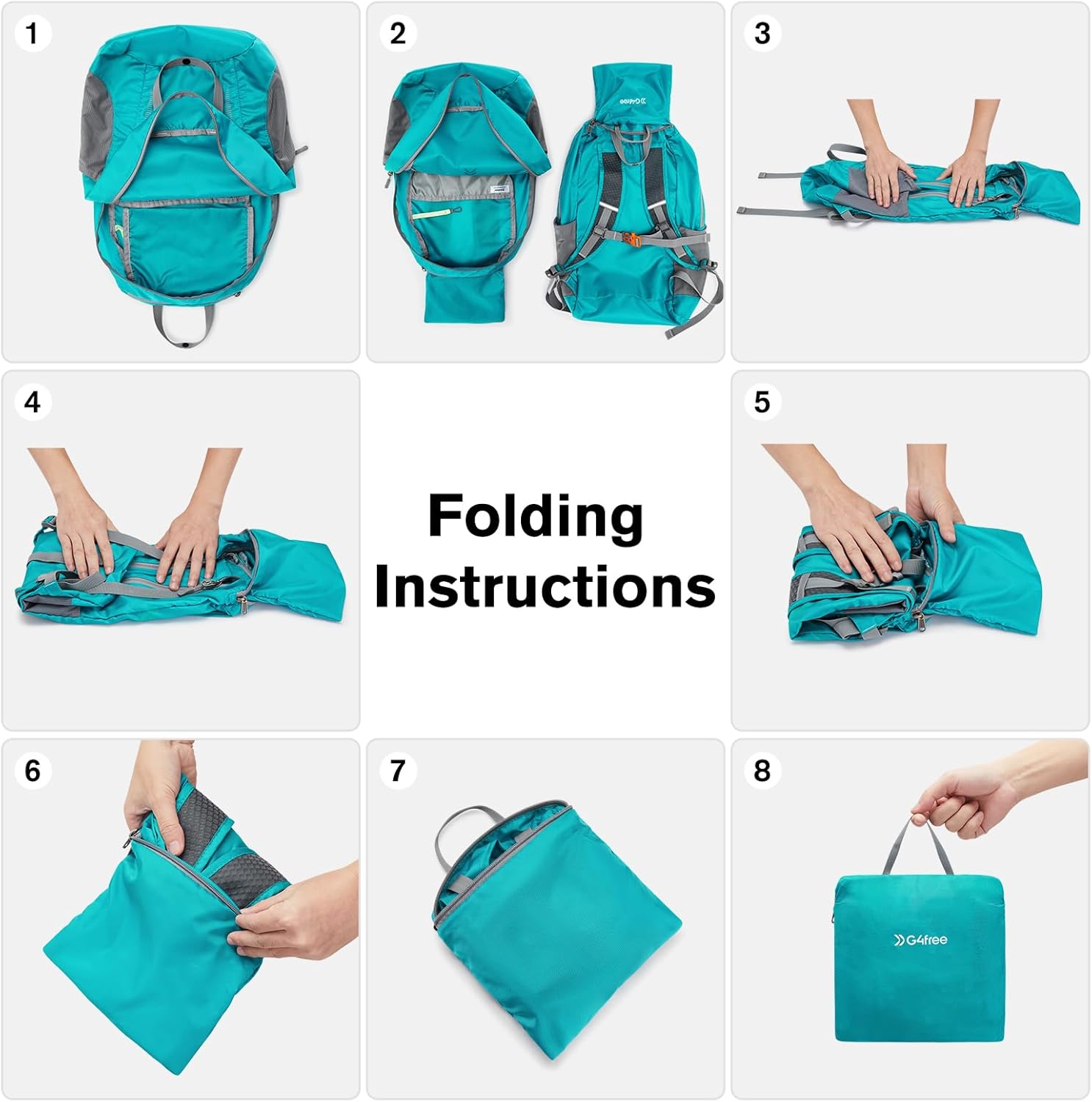 G4Free 25L Lightweight Hiking Backpack Packable Foldable Sport Travel Daypack Water Resistant for Women Men（Peacock Blue） - Image 7