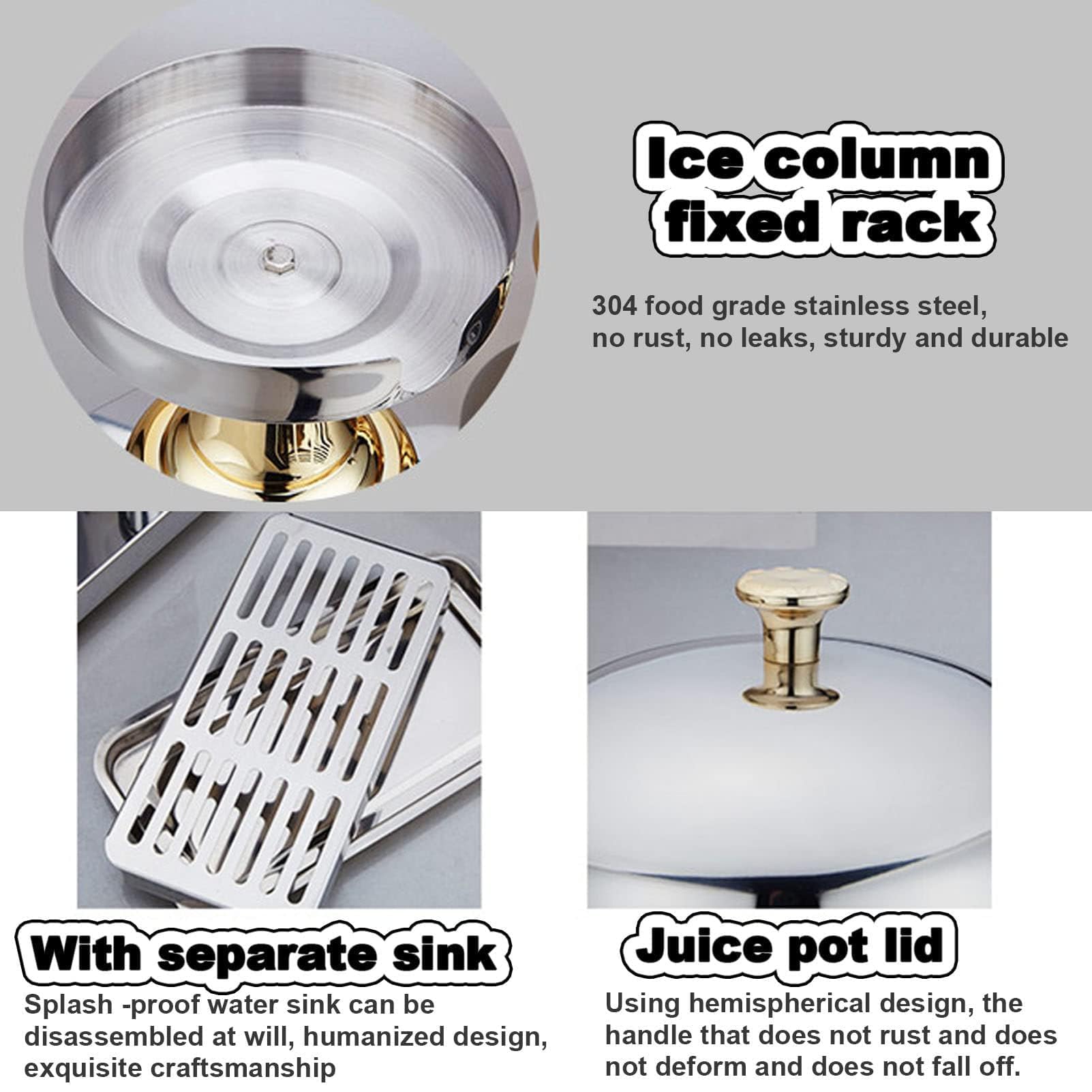 Dispenser per succhi di frutta, in acciaio inox, con contenitore per ghiaccio, ideale per feste, colazione, buffet, bar e hotel