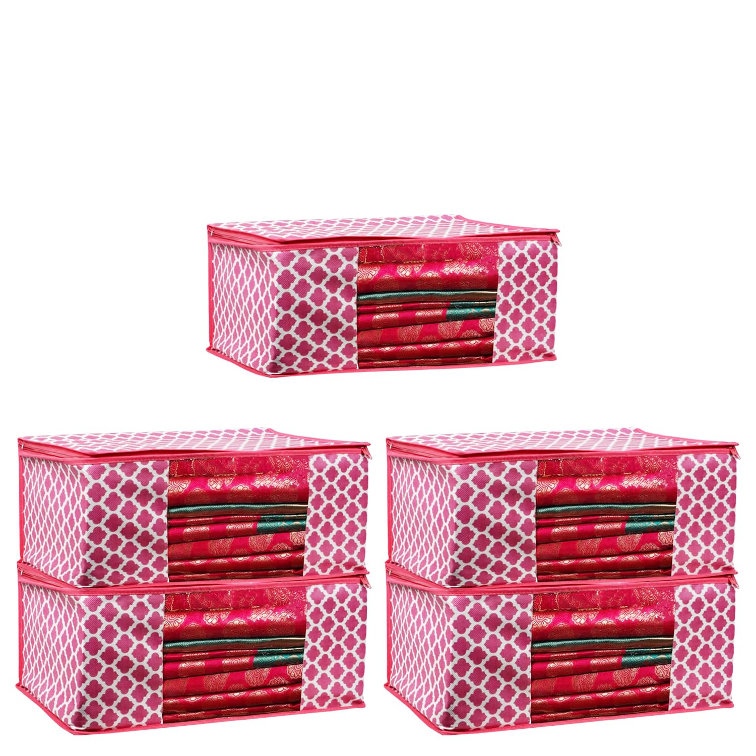 Garment Cover Non-Woven 90 GSM with Transparent Window & Double Metal Zipper – Pack of 5 | Dustproof Clothes Storage Bag for Sarees, Suits, Jackets, Shirts SCXLRL1582493517524148524490