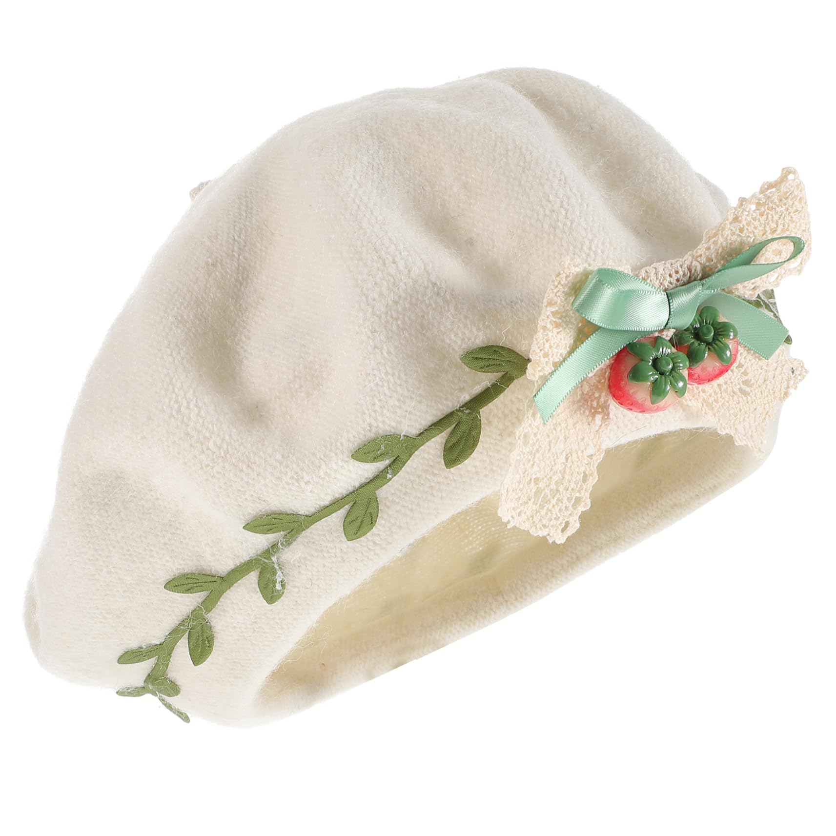 CONGARTENO Strawberry Beret Hat for Women Stylish Wool Beret with Bow Pendant Comfortable Skin Friendly Fashion Accessory for Teens