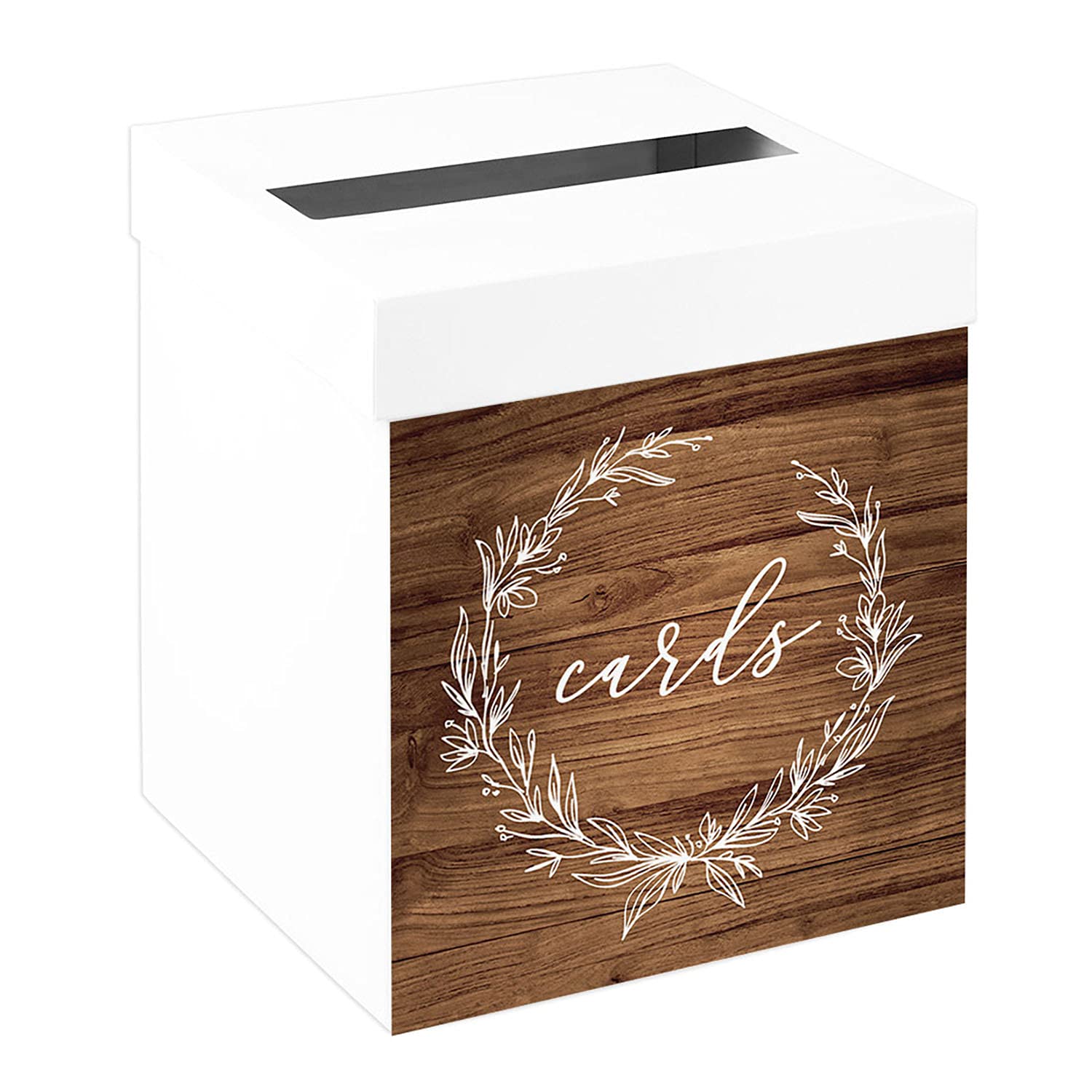 Andaz Press Sturdy White Wedding Day Card Box Rustic Brown Line Wreath Wedding Gift Boxes for Cards Card Box for Bridal Shower Baby Shower Birthday Graduation Events 10x10x10 Inches