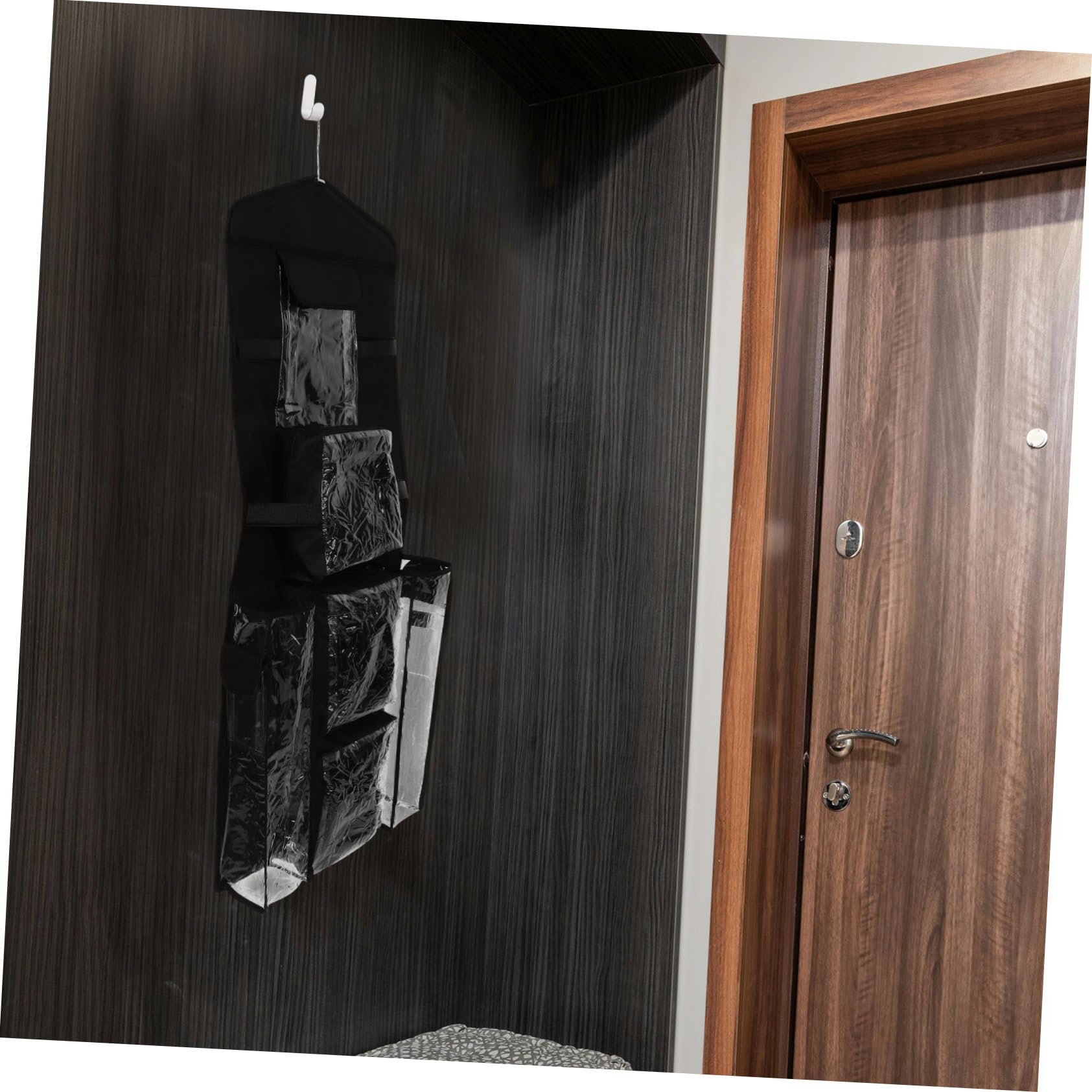 Amosfun Hängender Geschenkpapier Organizer für Tür Aufbewahrungstasche mit Fächern Polyester und Kunststoff Inklusive Haken Schwarz