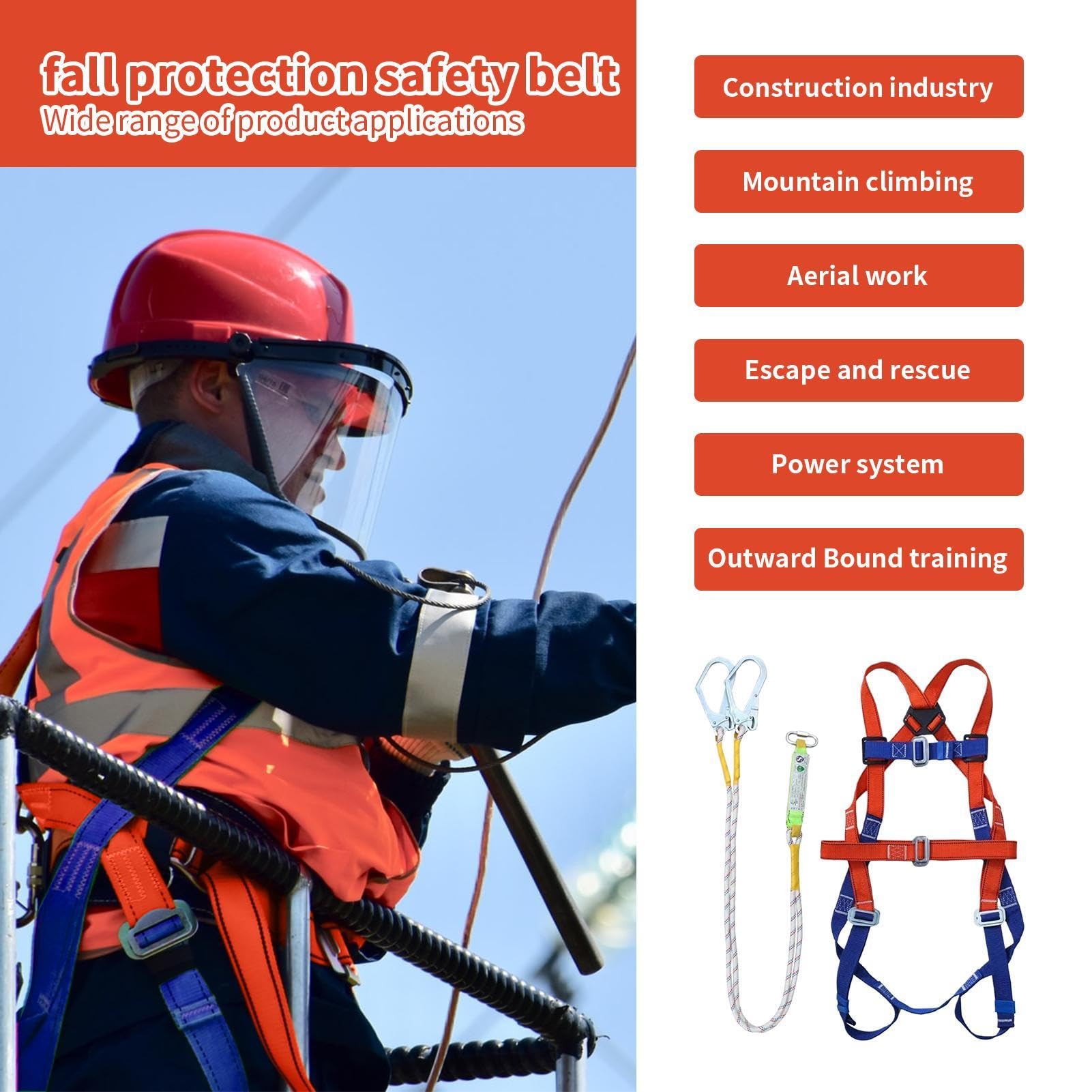 Imbracatura anticaduta Attrezzatura Anticaduta Con Fune Di Sicurezza | Imbracatura A 5 Punti Per Seggiolino Auto Per Uomo Caccia Tetto Edilizia Arboricoltura Equipaggiamento Sicurezza Sicurezza