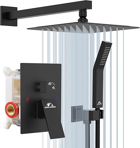 Miniatura 7 de SunCleanse Juego de grifos de ducha con sistema de ducha, color negro mate, cabezal de ducha de lluvia montado en la pared de 10 pulgadas con