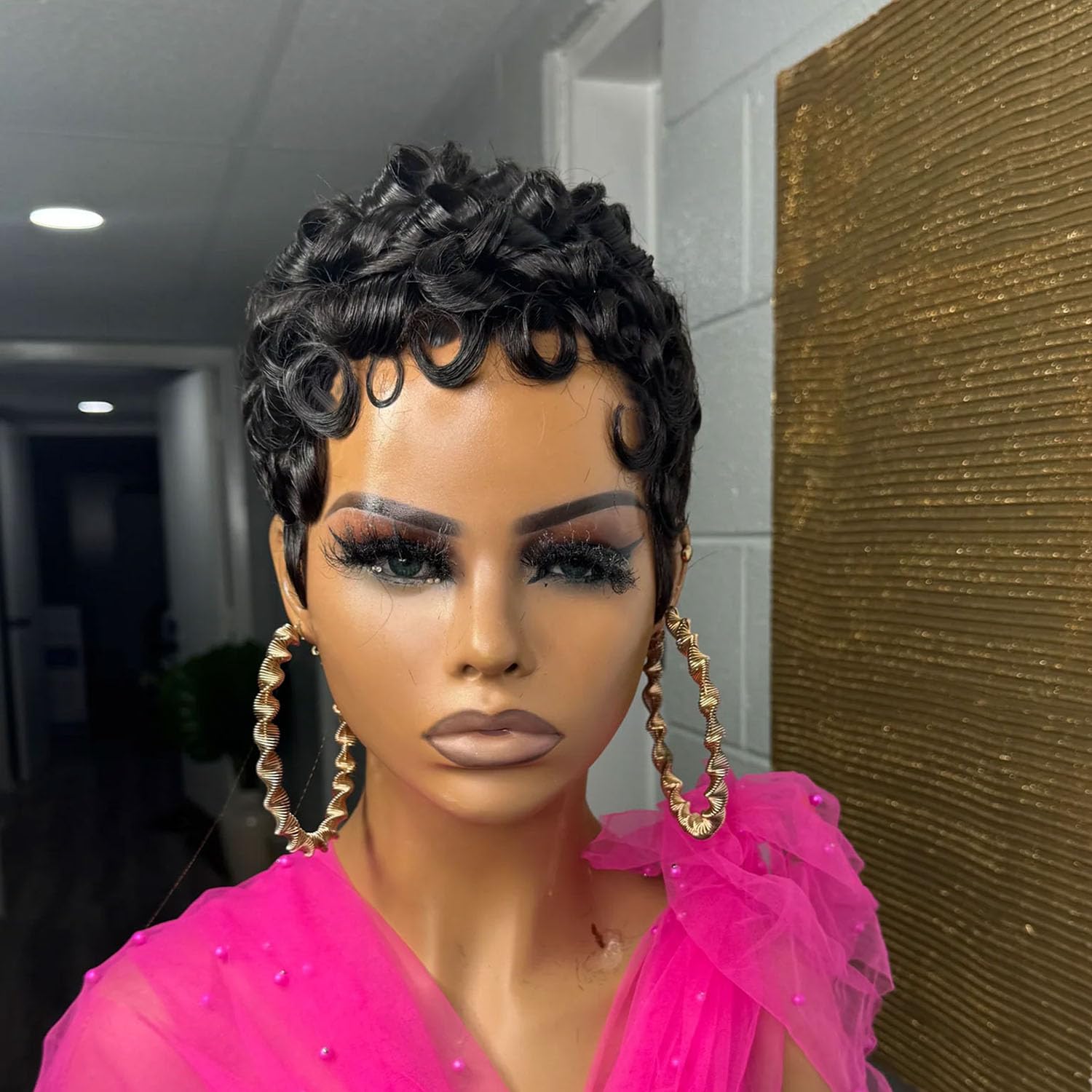 Pixie Cut Wigs for Black Women Human Hair Glueless Short Layered Pixie Cut Curly Wigs With Bangs Pixie Wigs Human Hair Glueless Full Machine Made Short Layered for daily use