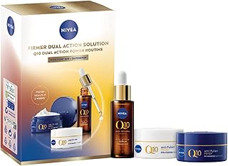 NIVEA Q10 Anti-Falten Power Gesichtspflege Set, Geschenkset mit Tagescreme (50 ml), Nachtcreme (50 ml) und Dual Action Serum (30 ml), Anti-Age Pflegeset
