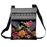 LiuenMgg Floral Hummingbird Messenger Bag Small Ethnic Pattern Printed Adjustable Strap Crossbody Zipper Bag Floral Hummingbird Phone Bag Wallet Cute Shoulder Handbag for Women Friends -2