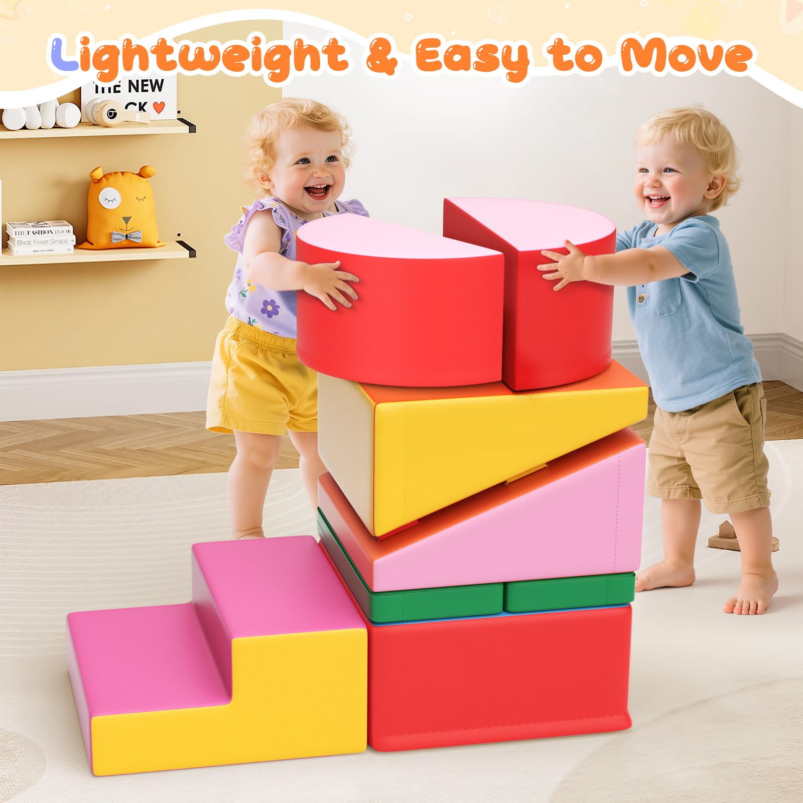 Baby-Schaumstoffbausteine, Softplay-Set für Kleinkinder von 1–3 Jahren, Baby-Kletterturm mit Rutsche, große Bausteine ​​für Kleinkinder (bunt-7-Lederabdeckung)