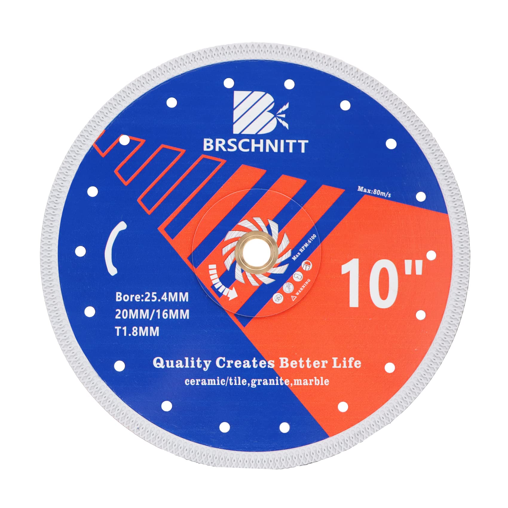 Hoja de sierra de porcelana de diamante súper fina con dientes en X, disco de corte de diamante de 10 pulgadas (250 mm) con centro de núcleo reforzado para corte secohúmedo de azulejos