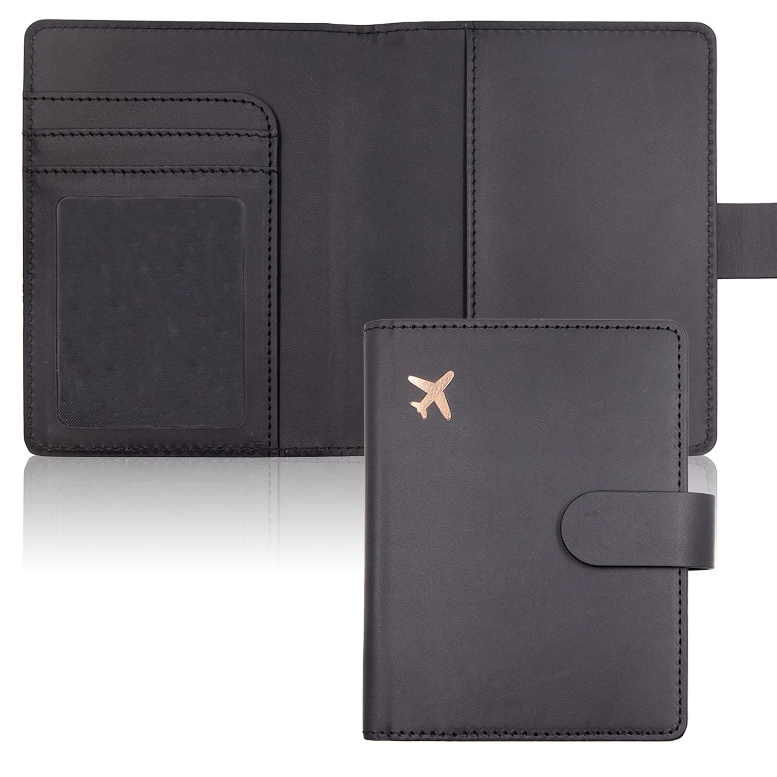 Deziliao Unisex Faux Leather Passport and Vaccine Card Holder, Black, Slim, Waterproof, Lightweight, RFID Blocking