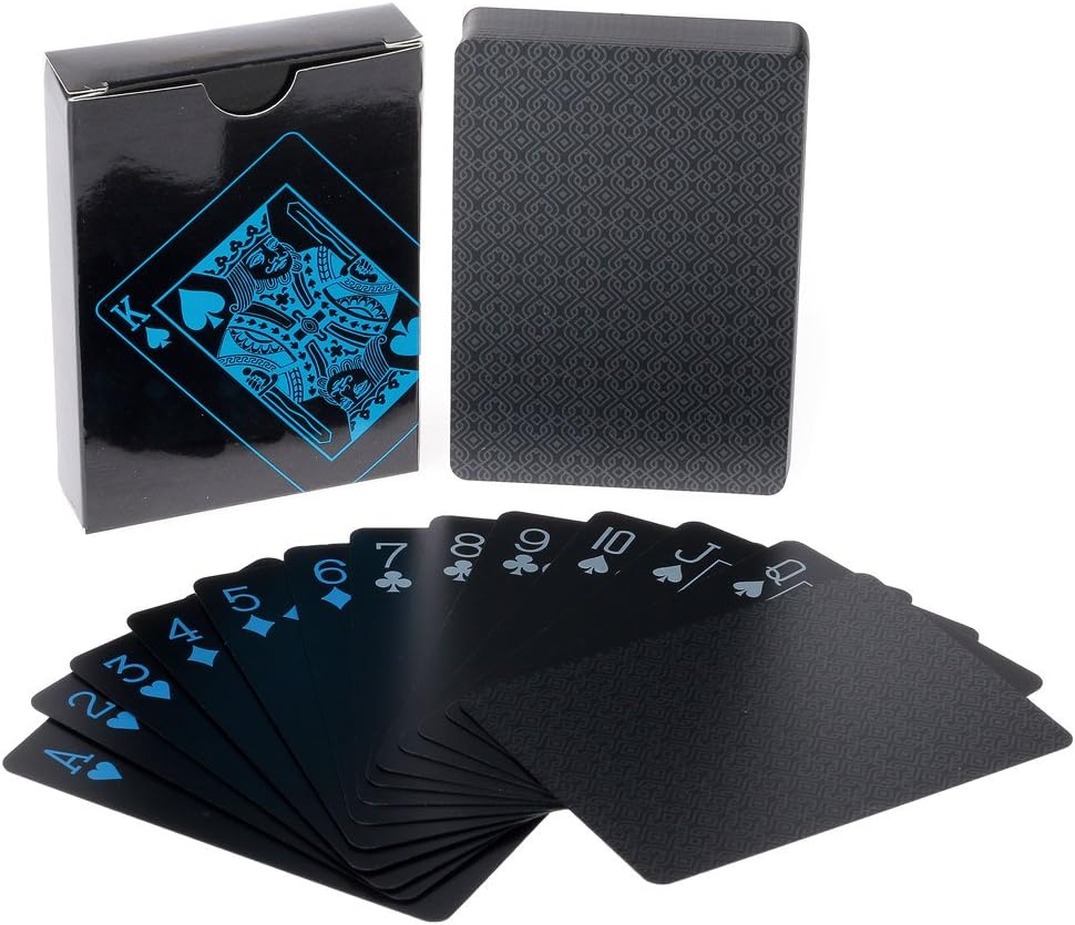2 x Playing Cards Black Waterproof Poker Cards PVC Plastic Playing Cards Professional Premium Playing Cards for Texas Holdem Poker - 1 Gold & 1 Black