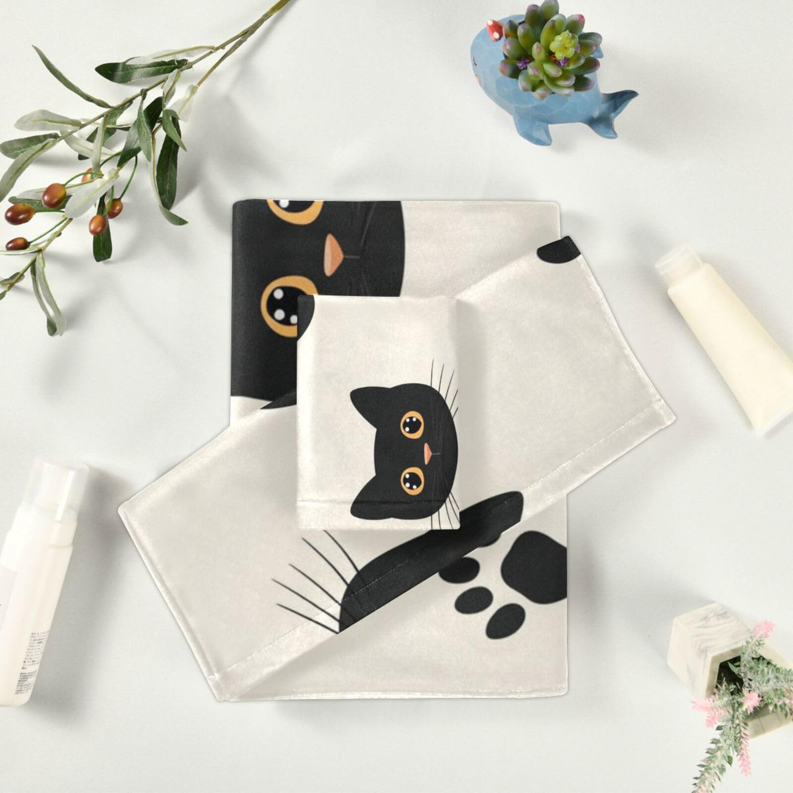 Set di 3 asciugamani per il viso con gatti neri minimalisti, 1 asciugamano da bagno, 1 asciugamano per le mani, 1 panno per la casa, cucina e famiglia