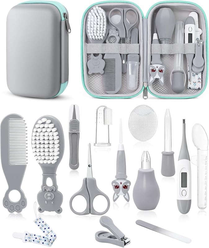 YASEW Kit de aseo para bebés, elementos esenciales para el cuidado del recién nacido, regalo para baby shower | Herramientas para el cuidado de uñas, cabello, nariz y temperatura, listas para el hogar y para viajar, para padres primerizos