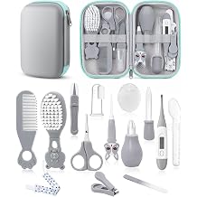 Baby Healthcare and Grooming Kit, Safety Newborn Nursery Baby Care Kit, with Hair Brush Comb, Nail Clipper, Thermometer, Pacifier Clip, Baby Registry Search, Newborn Essentials Girls Boys Grey