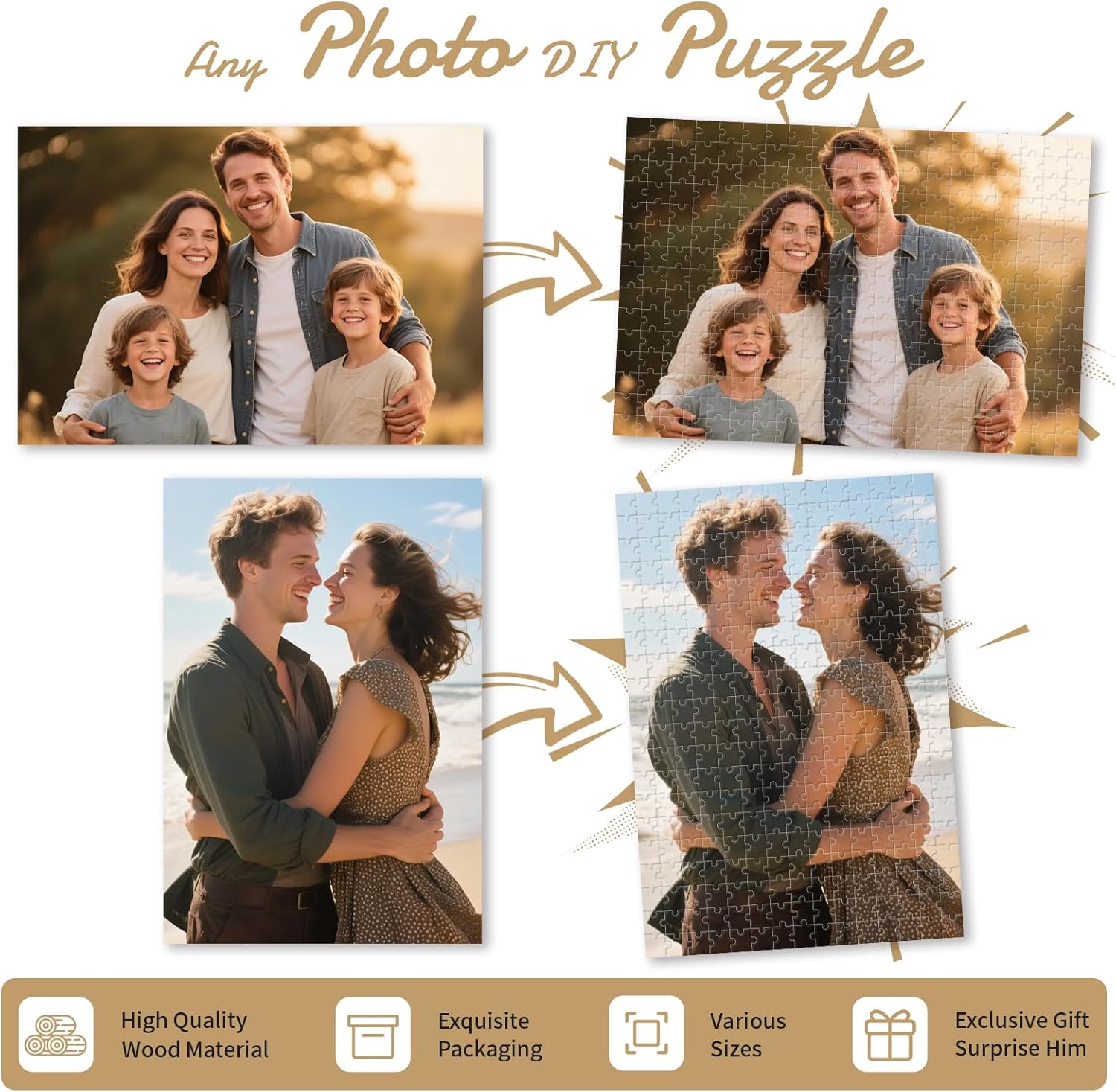 Custom Puzzles from Photo – Personalized Jigsaw Puzzle with Your Picture, 120/200/300/500/1000/1500 Pieces – Custom Puzzle Gift for Family, Pet, Wedding, Birthday, Mother's Day (1000-Horizontal)