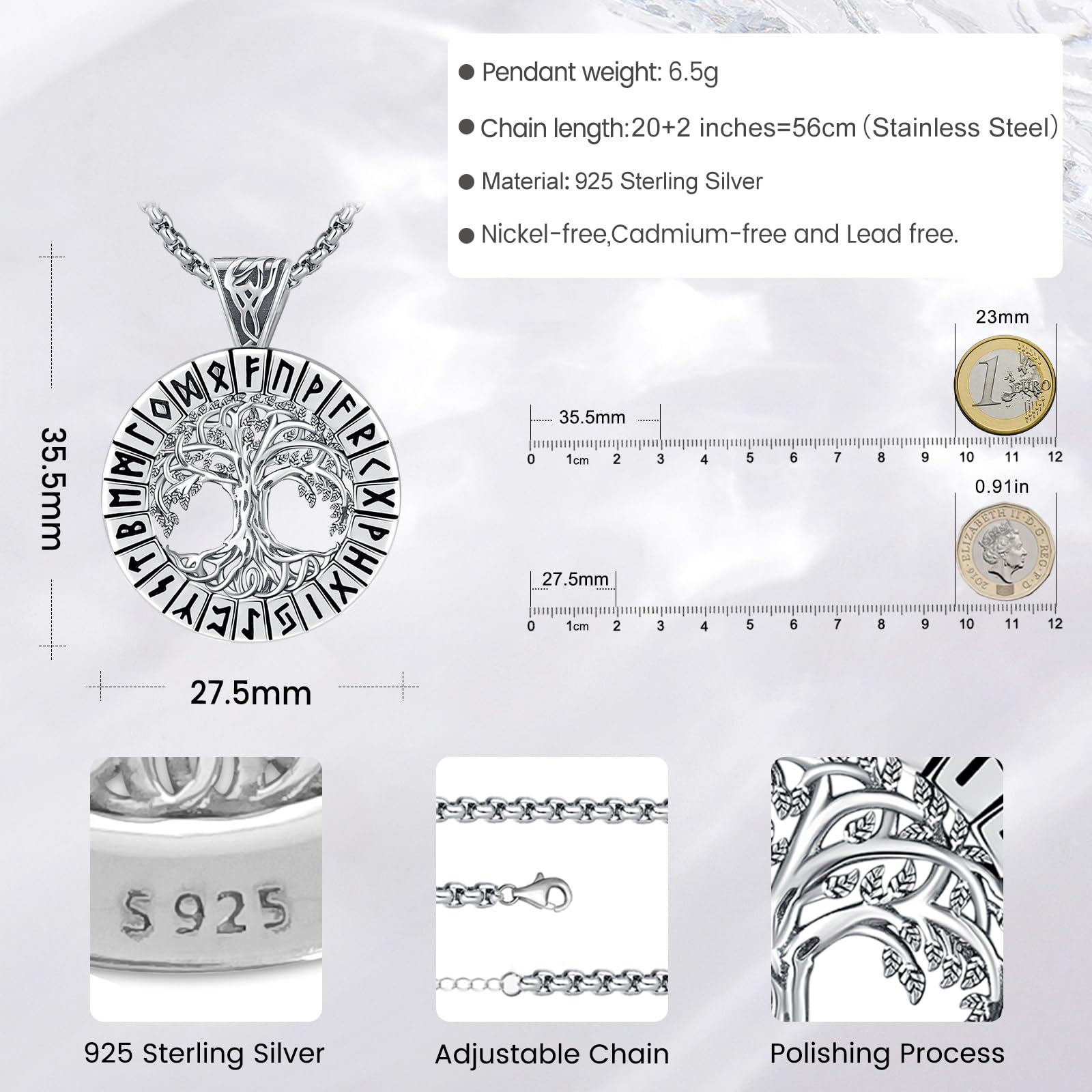Eusense Wikinger Schmuck Viking Halskette Geschenke 925 Silber Amulett Nordische Mythologie Anhänger Geschenk für Herren Damen Männer Muttertag Vatertag