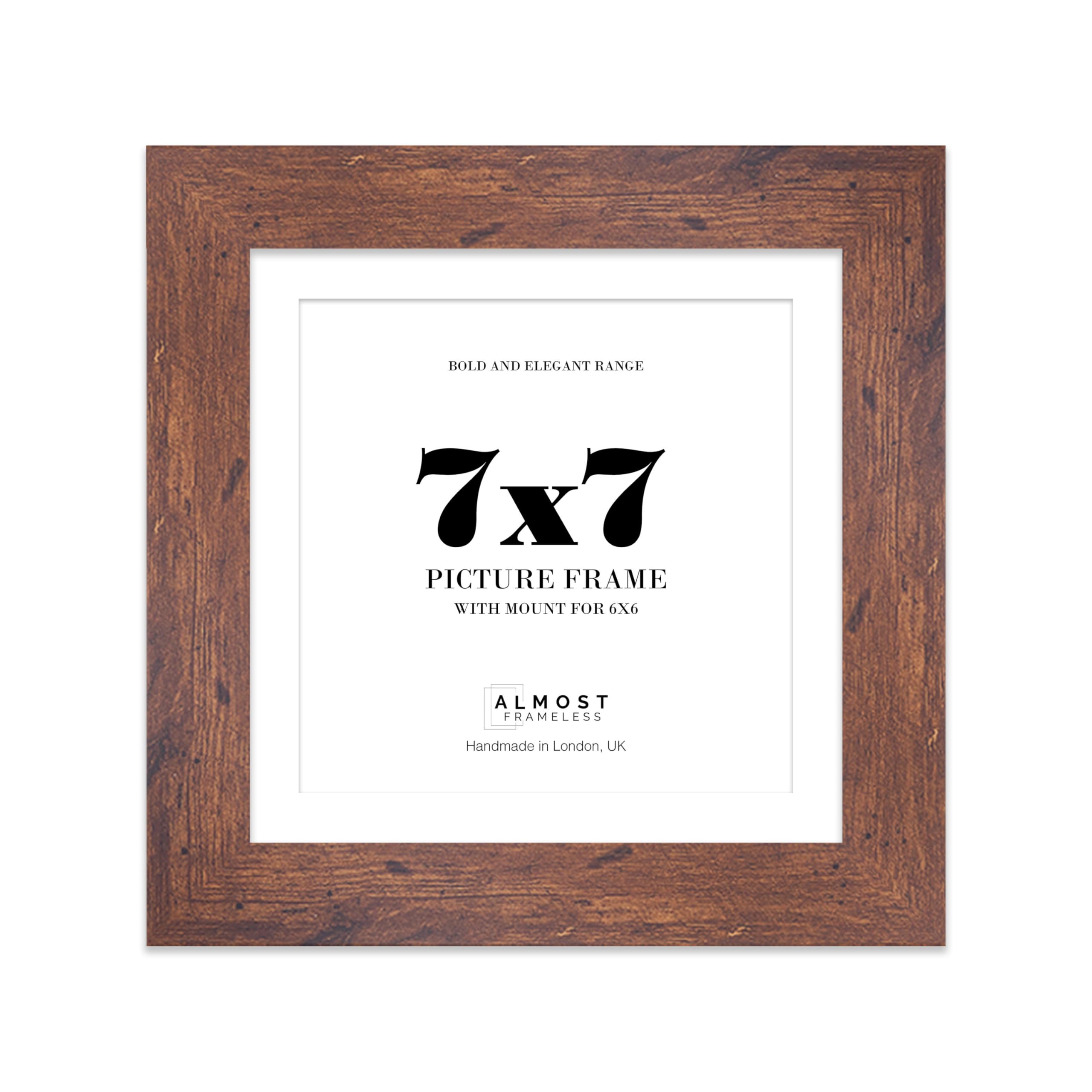 7x7 Rustic Wood Square Frame With Mount for 6x6 Pictures 28mm Edge Frame Display with Wall Hooks and Kickstand, 1 Pack