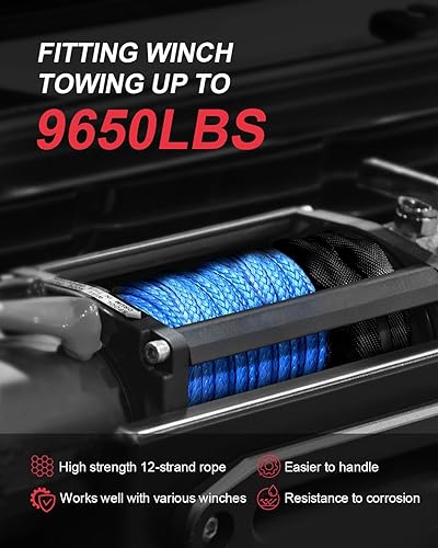 Miniatura 2 de Kolvoii Kit de cuerda de cabrestante sintética, cable de cabrestante de 14 pulgadas x 50 pies con gancho de acero, tapón de línea de cabrestante y
