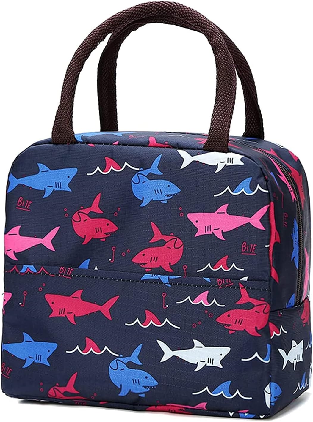 Portable Lunch Bag Insulated Canvas Tote Travel Tiffin Bag Thermal Food Canvas Insulated Cooler Bags Thermal Food Picnic Lunch Bags Kids for School, College and Office (Blue Shark Tank)