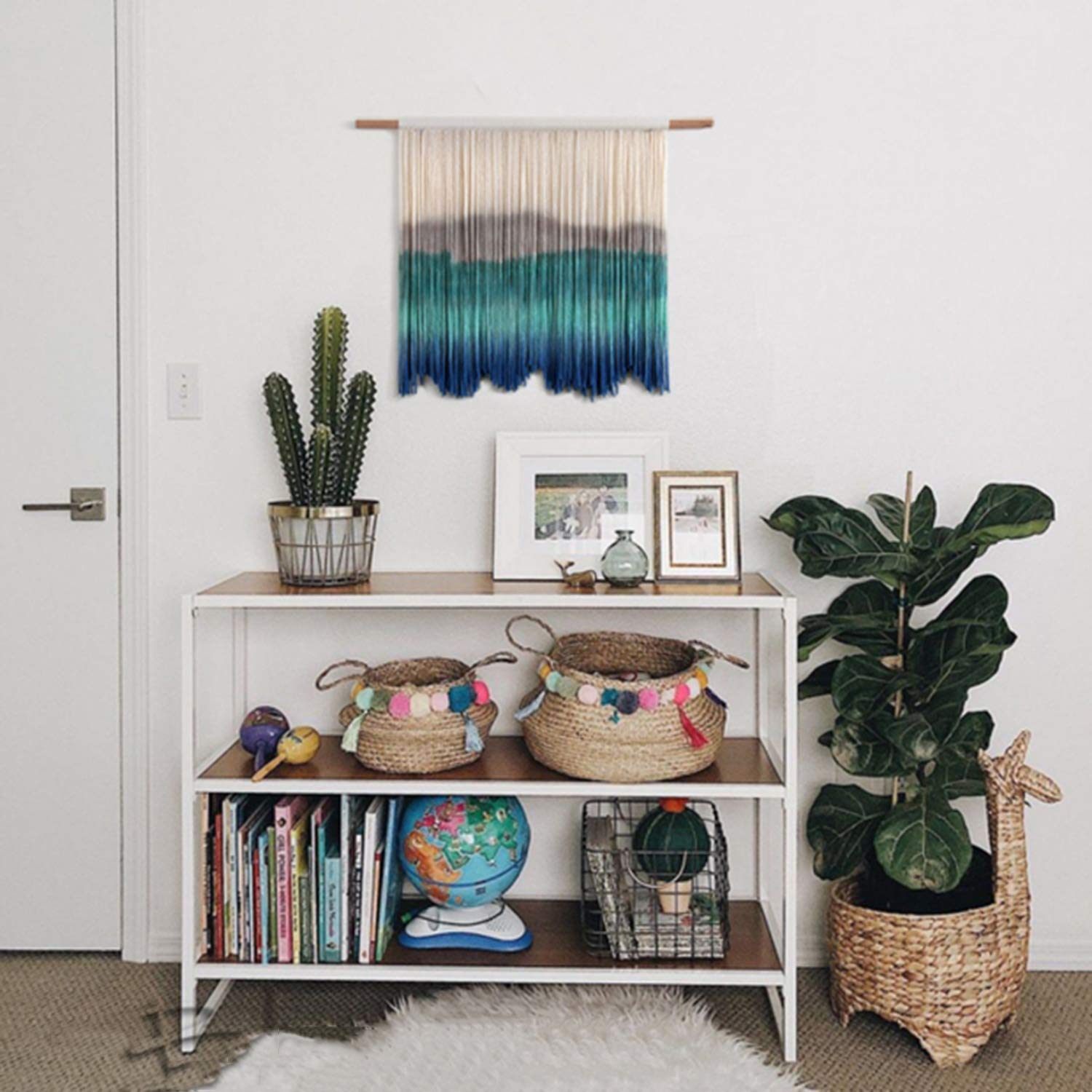 Tapiz de macramé para Colgar en la Pared Hecho a Mano,Tejido de algodón Natural Arte De La Pared Macrame Tapices Pared De Bohemio decoración para el hogar Sala de Estar Dormitorio,60 x 60 CM
